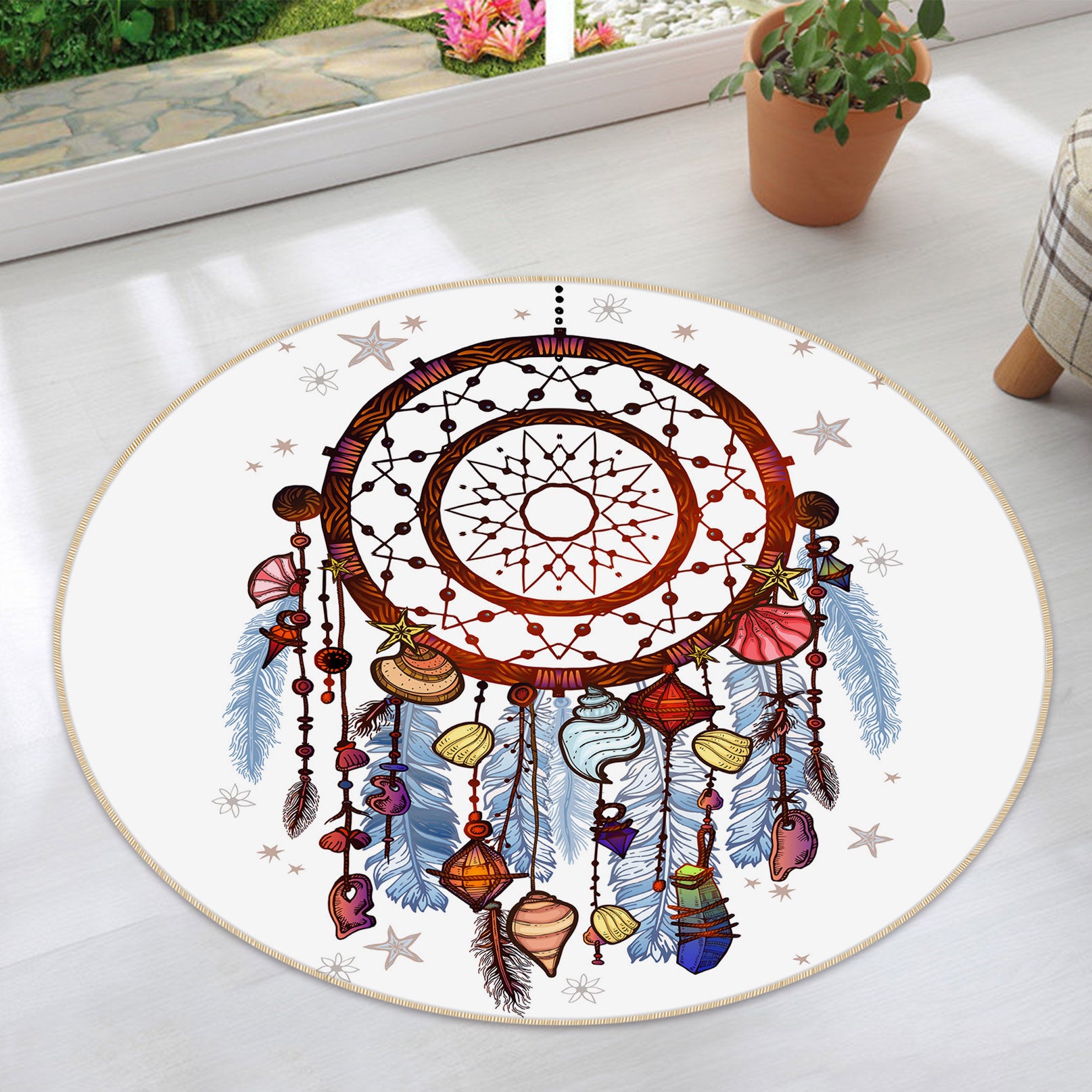 3D Shell Dream Catcher 29057 Round Non Slip Rug Mat