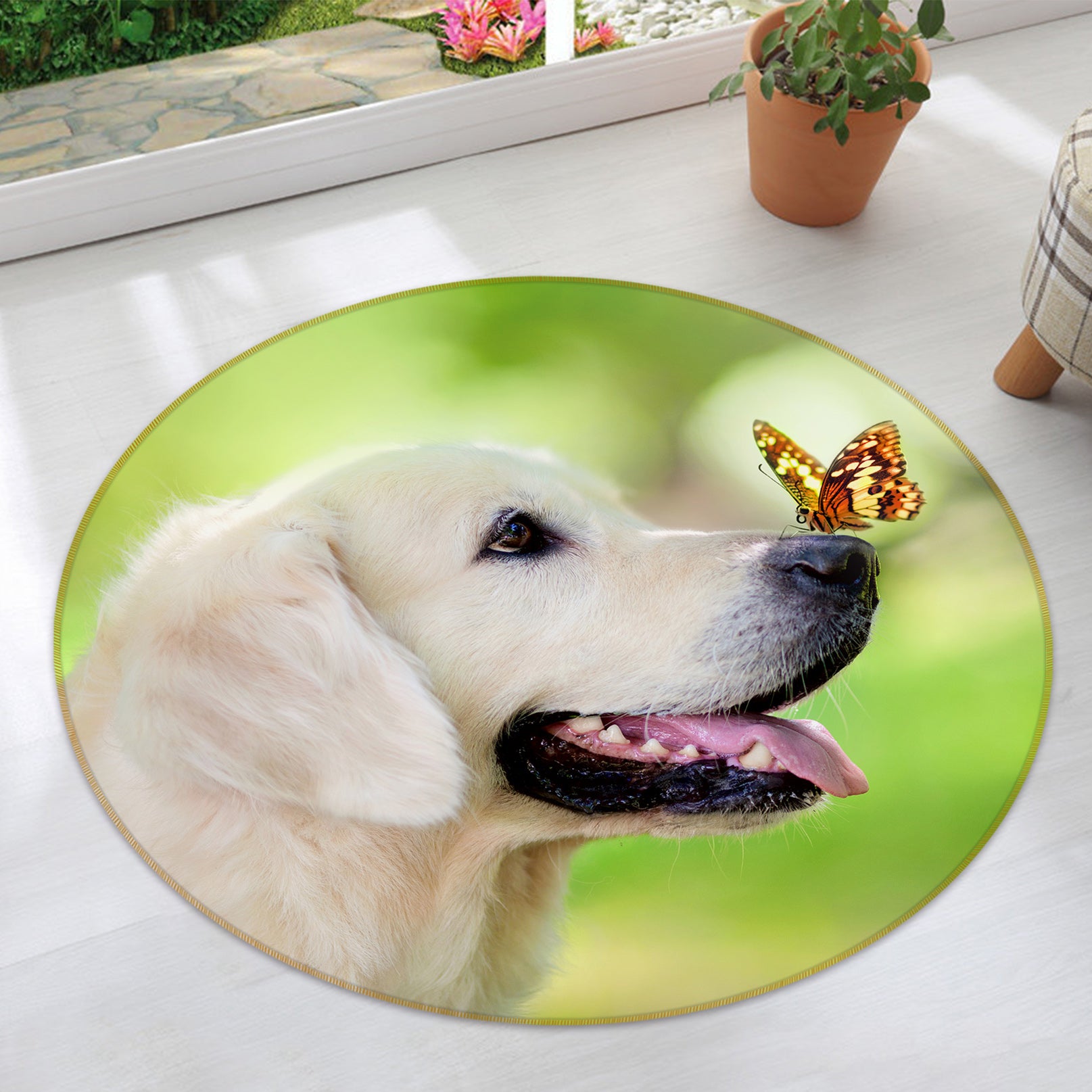 3D Dog Butterfly 82018 Animal Round Non Slip Rug Mat
