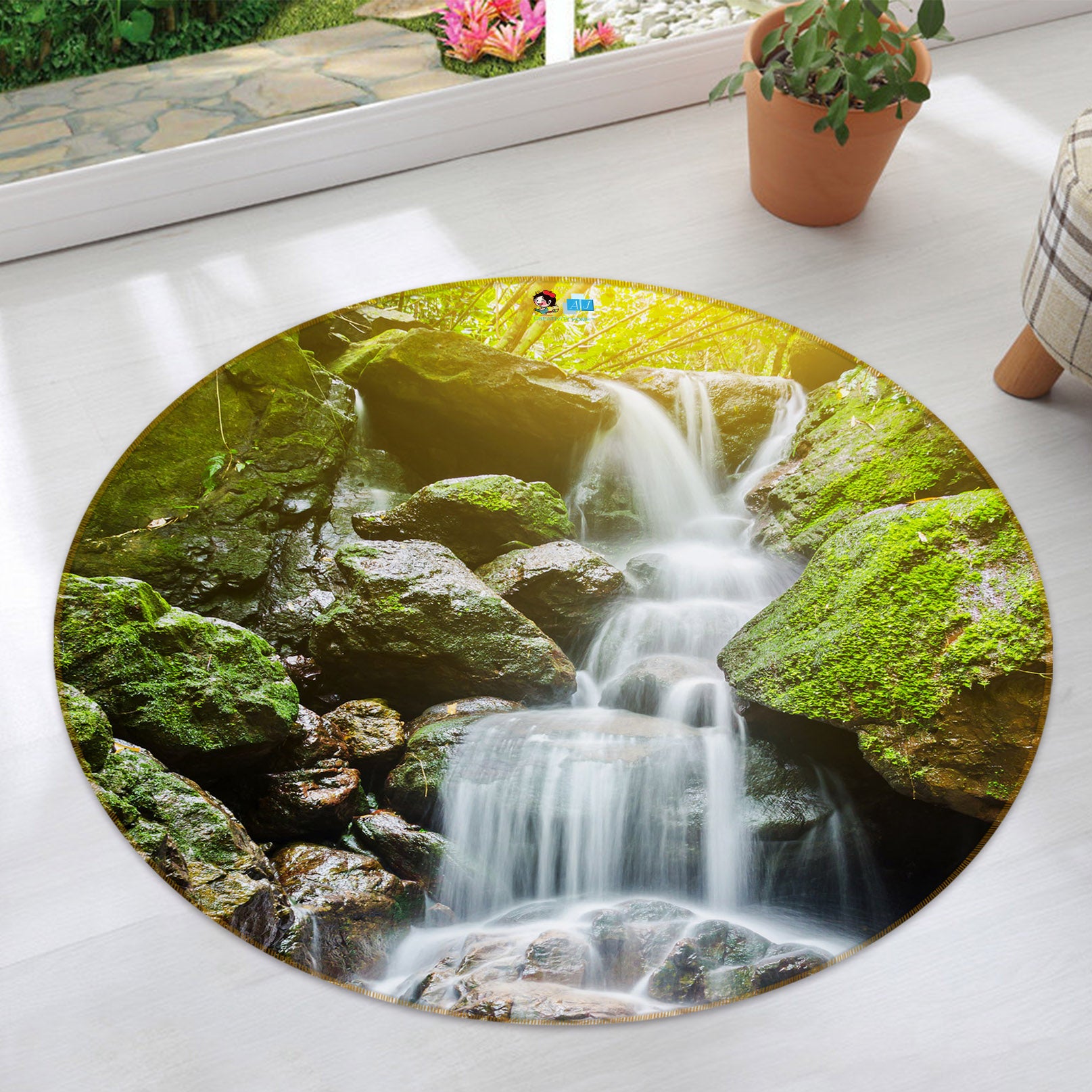 3D Waterfall 69077 Round Non Slip Rug Mat