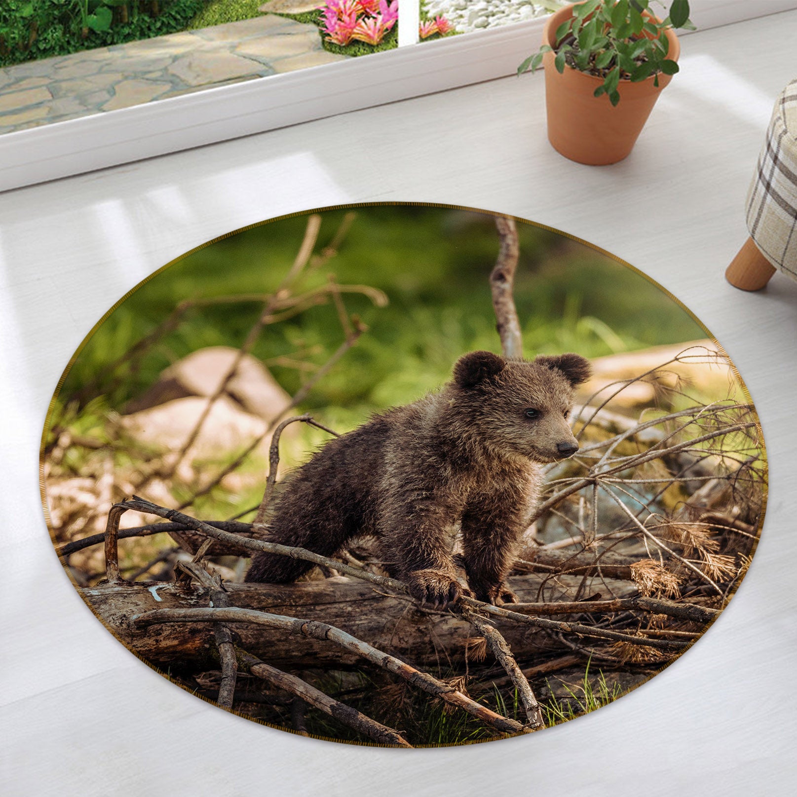 3D Small Bear 81277 Animal Round Non Slip Rug Mat