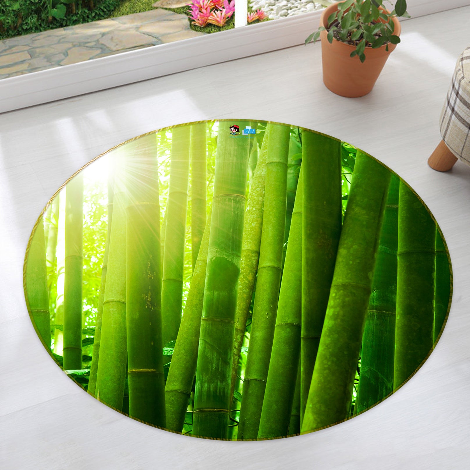 3D Bamboo Forest 80200 Round Non Slip Rug Mat