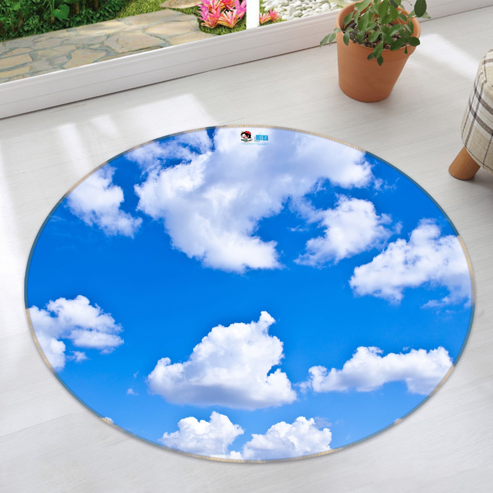 3D Blue Sky White Clouds 80299 Round Non Slip Rug Mat