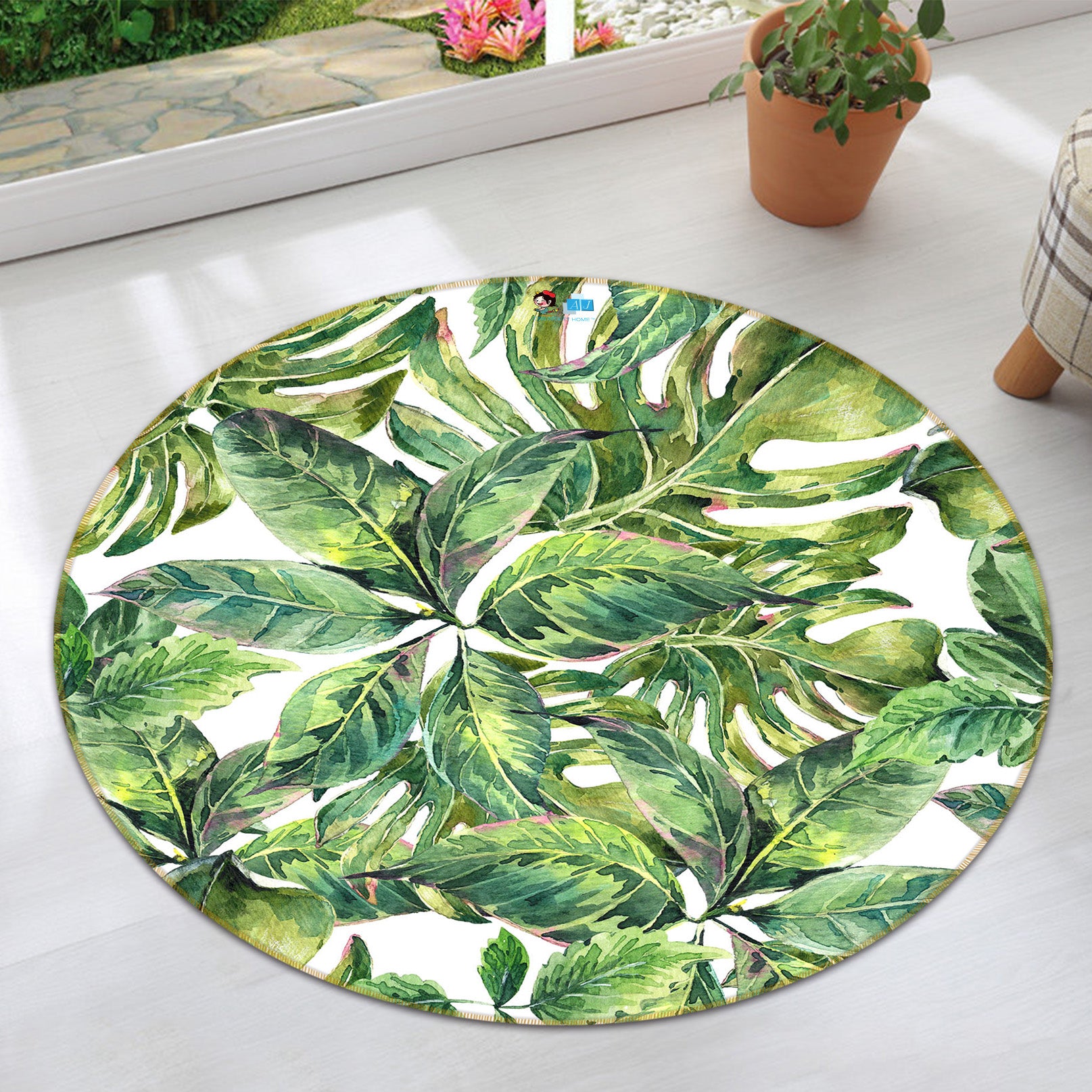 3D Leaves 71257 Round Non Slip Rug Mat