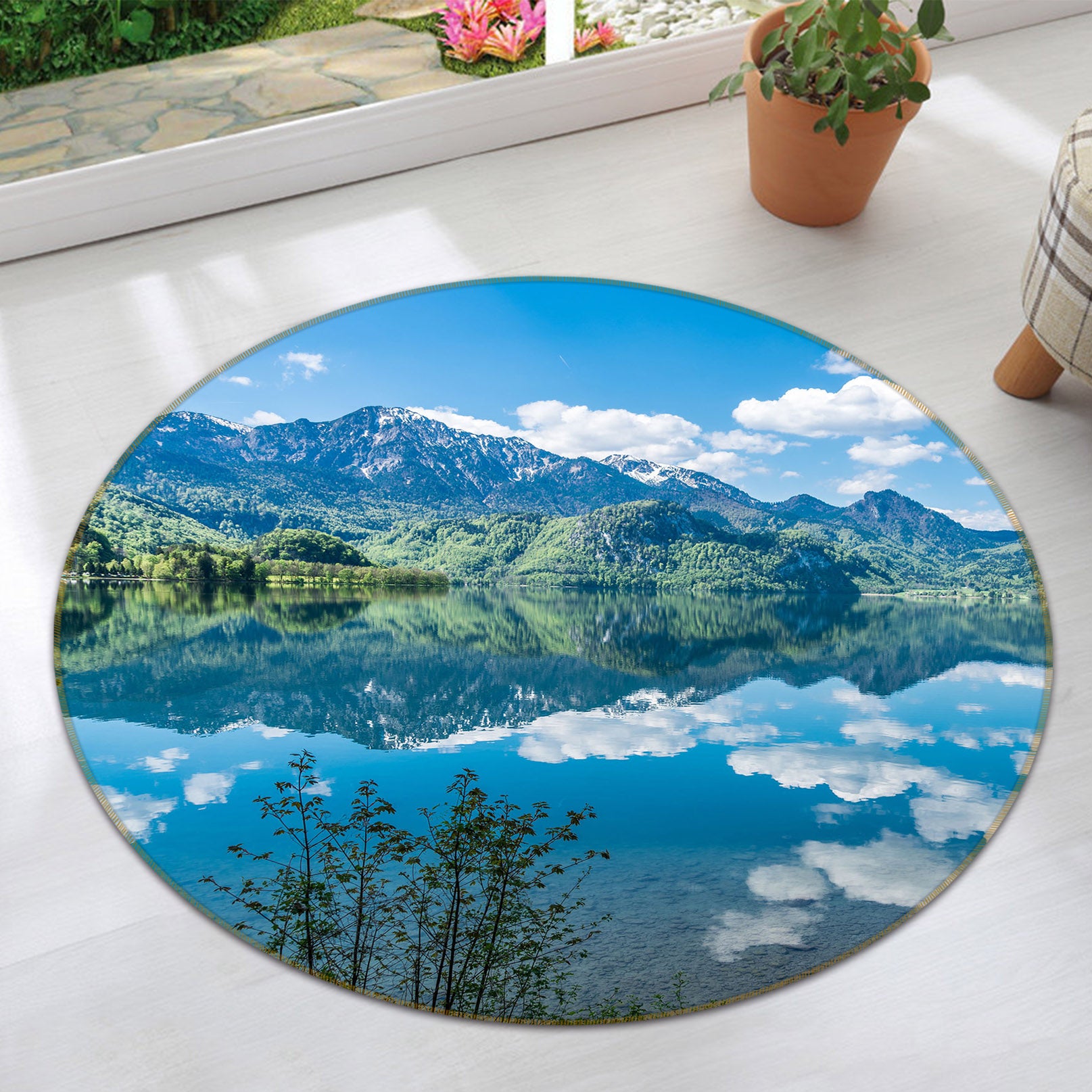 3D Sky Reflection 71187 Round Non Slip Rug Mat