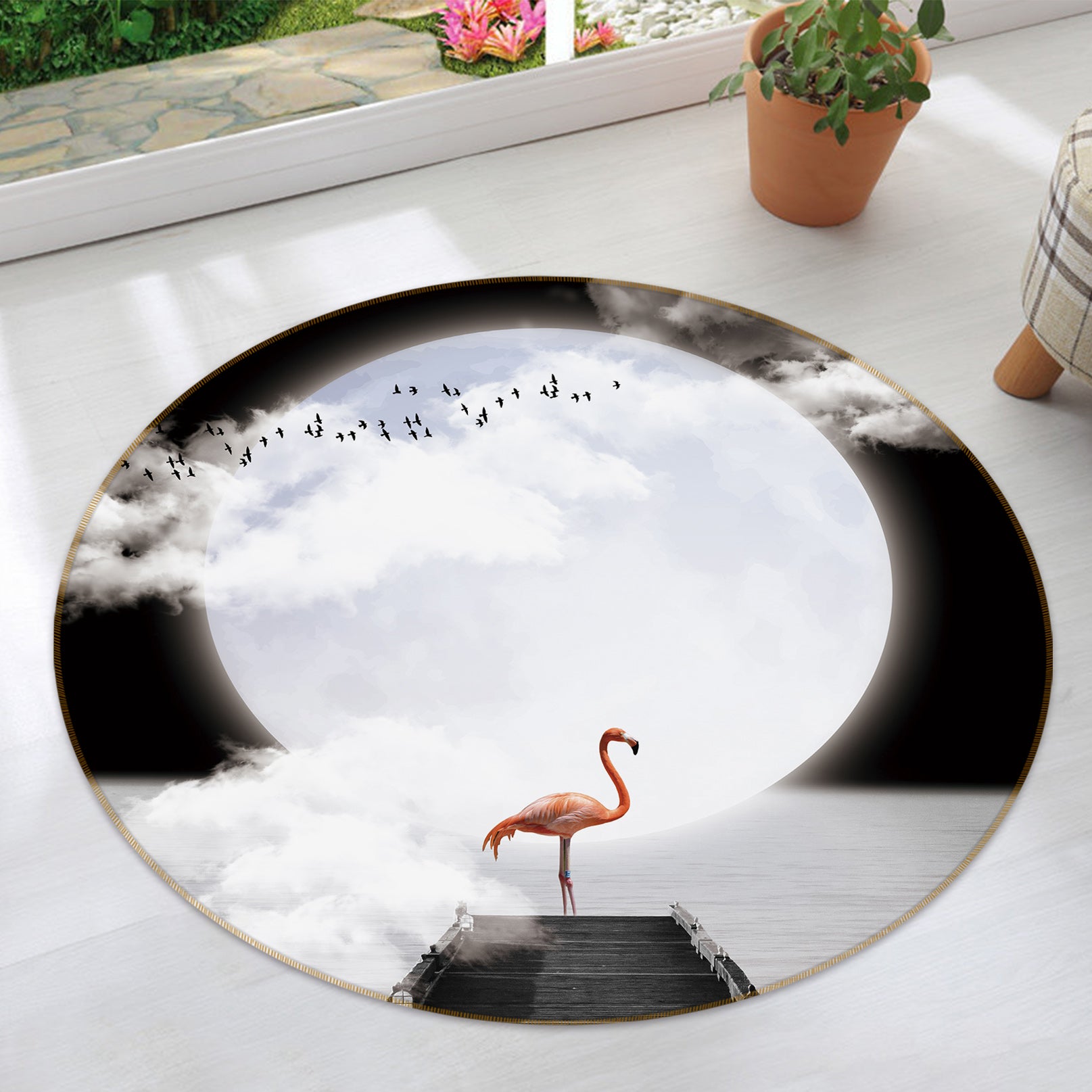 3D Flamingo 82030 Animal Round Non Slip Rug Mat