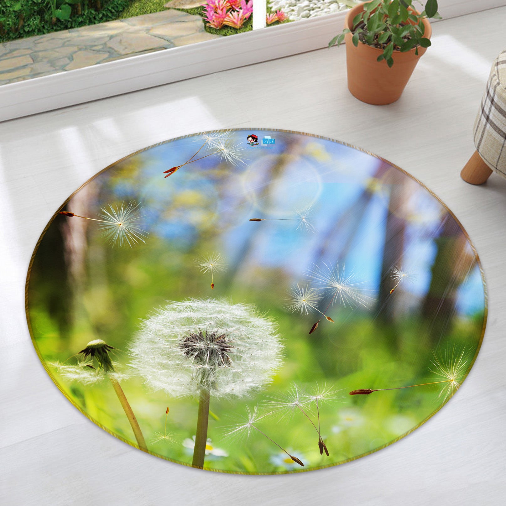 3D Dandelion 73020 Round Non Slip Rug Mat