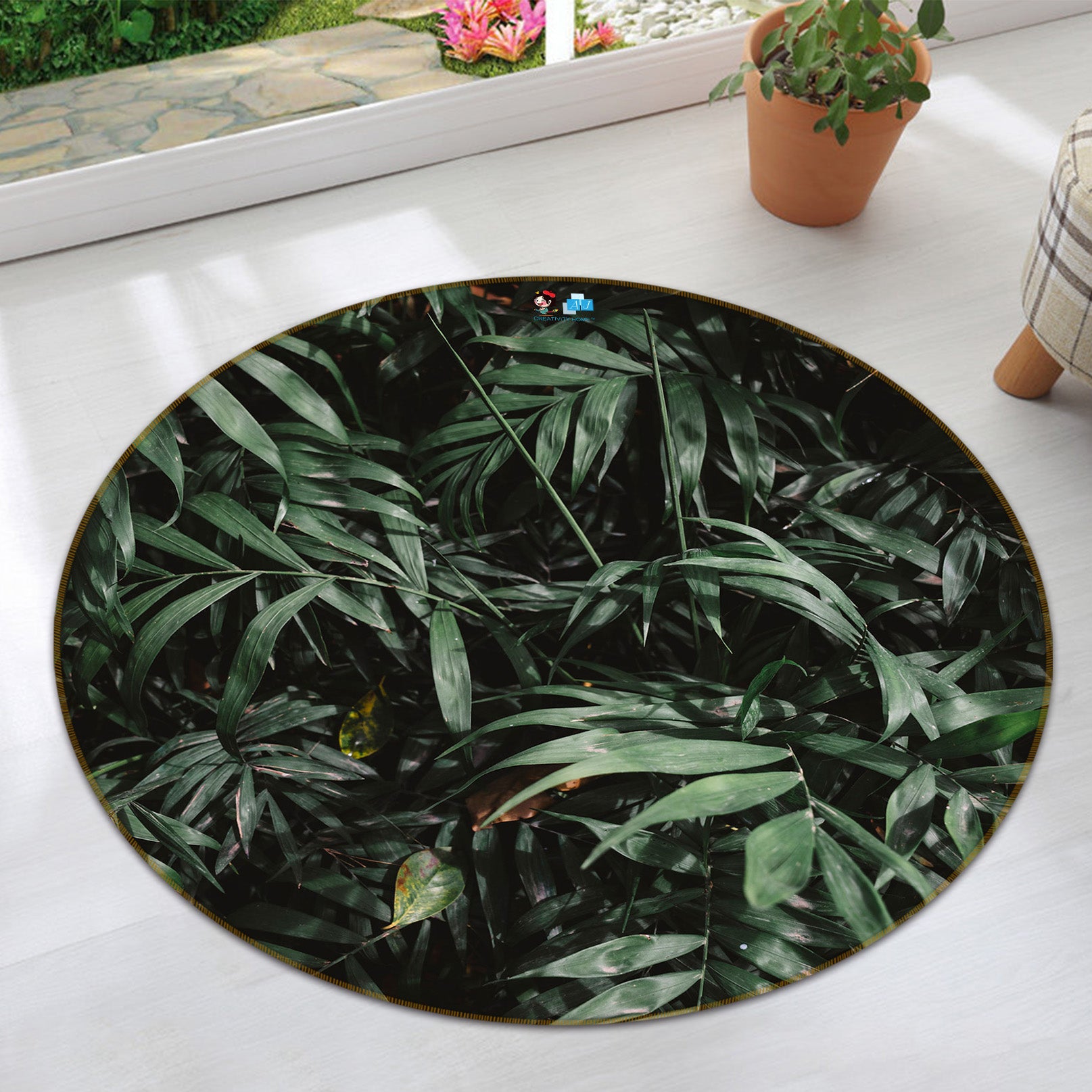 3D Jungle Leaves 64071 Round Non Slip Rug Mat