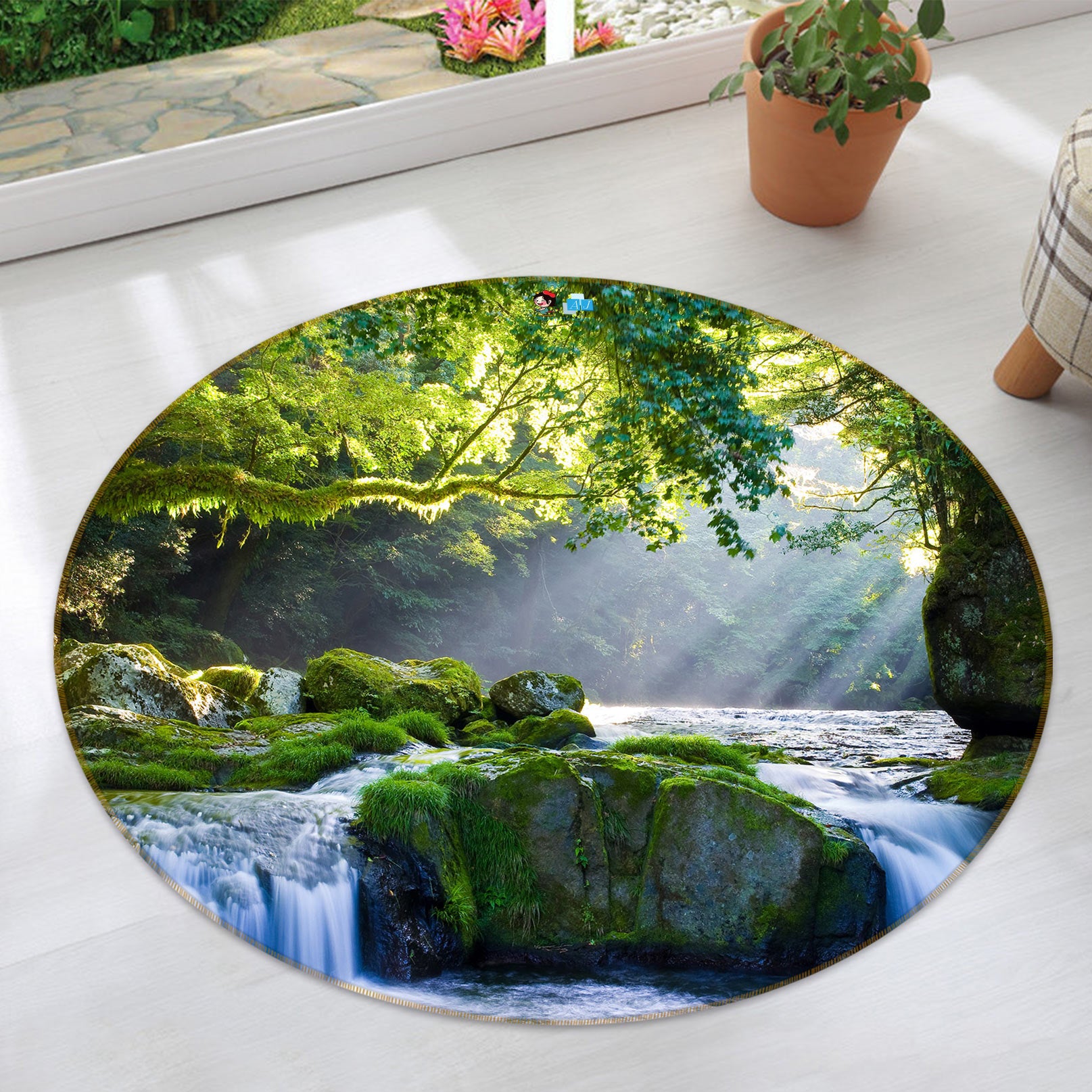 3D Stone Water 72150 Round Non Slip Rug Mat