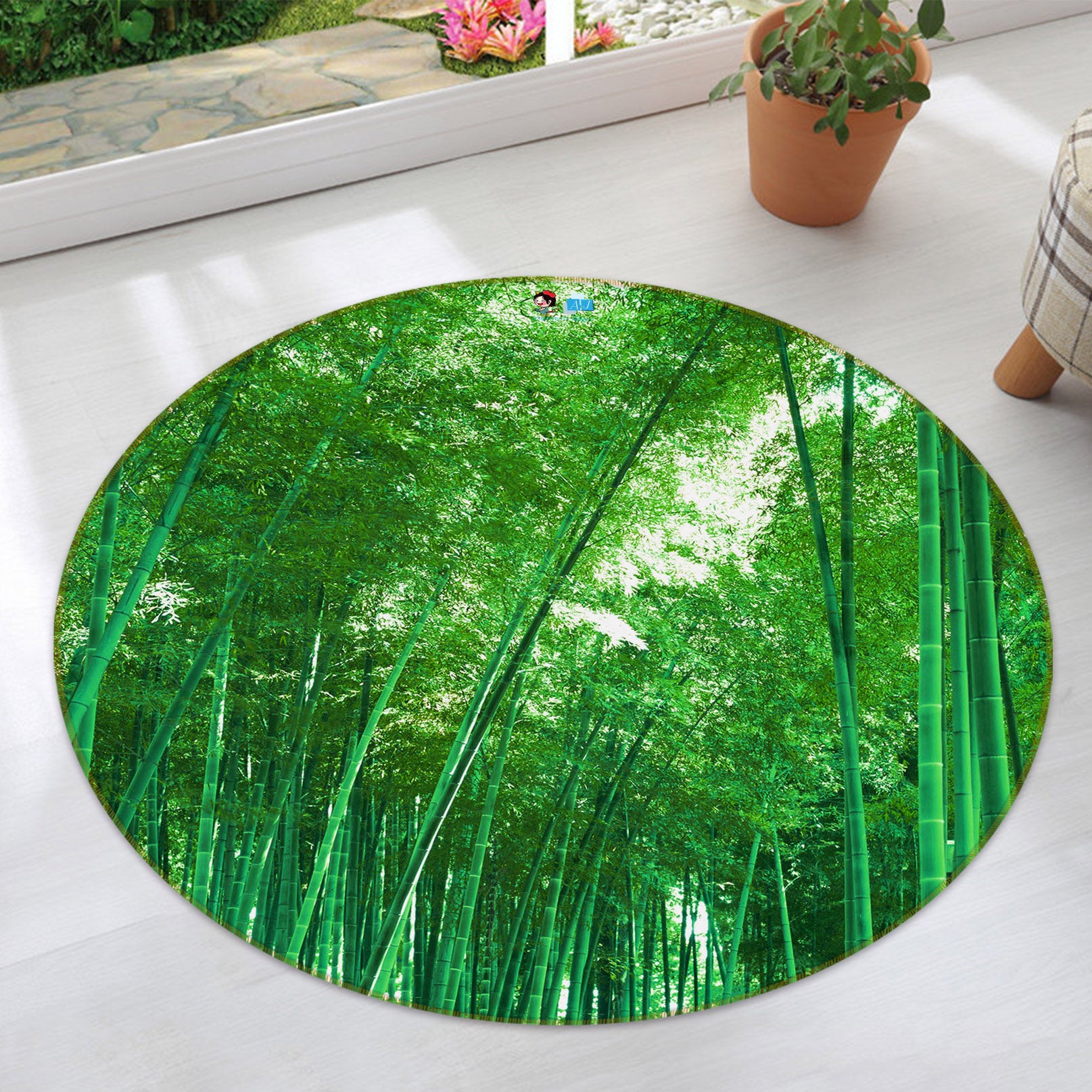 3D Bamboo Forest 74047 Round Non Slip Rug Mat