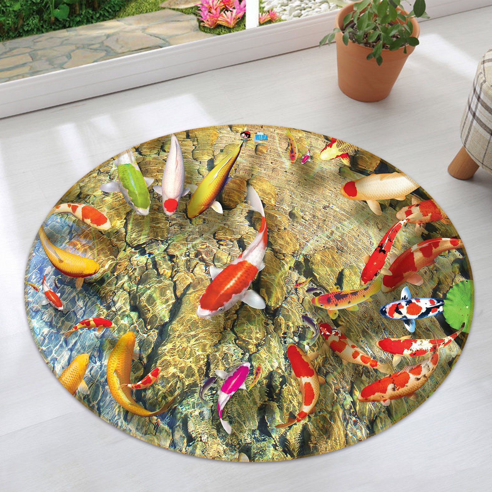 3D Lotus Leaf Carp 80265 Round Non Slip Rug Mat
