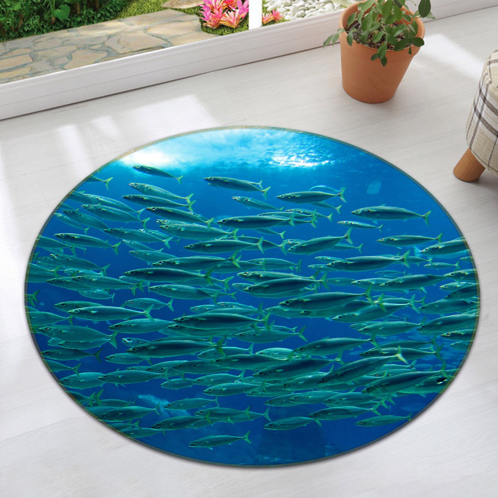 3D School Of Fish 38050 Animal Round Non Slip Rug Mat