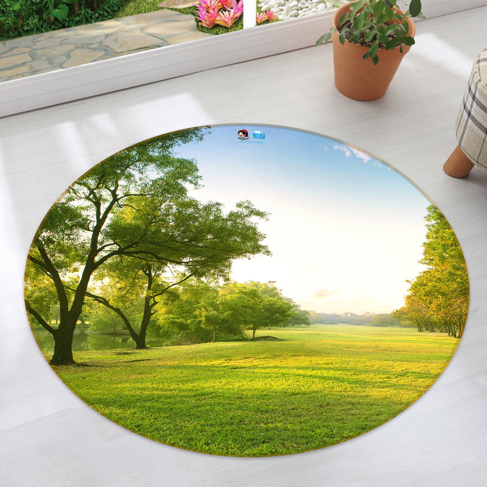 3D Grass Trees 80218 Round Non Slip Rug Mat