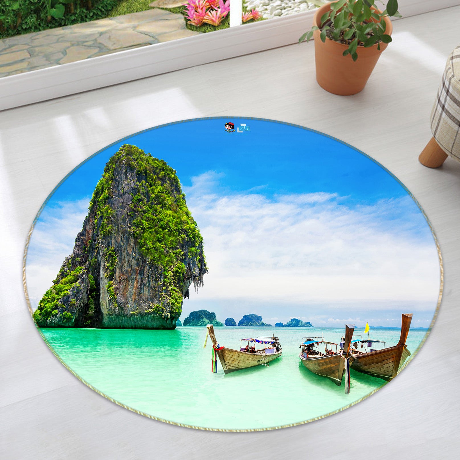3D Sea Vessel 74200 Round Non Slip Rug Mat