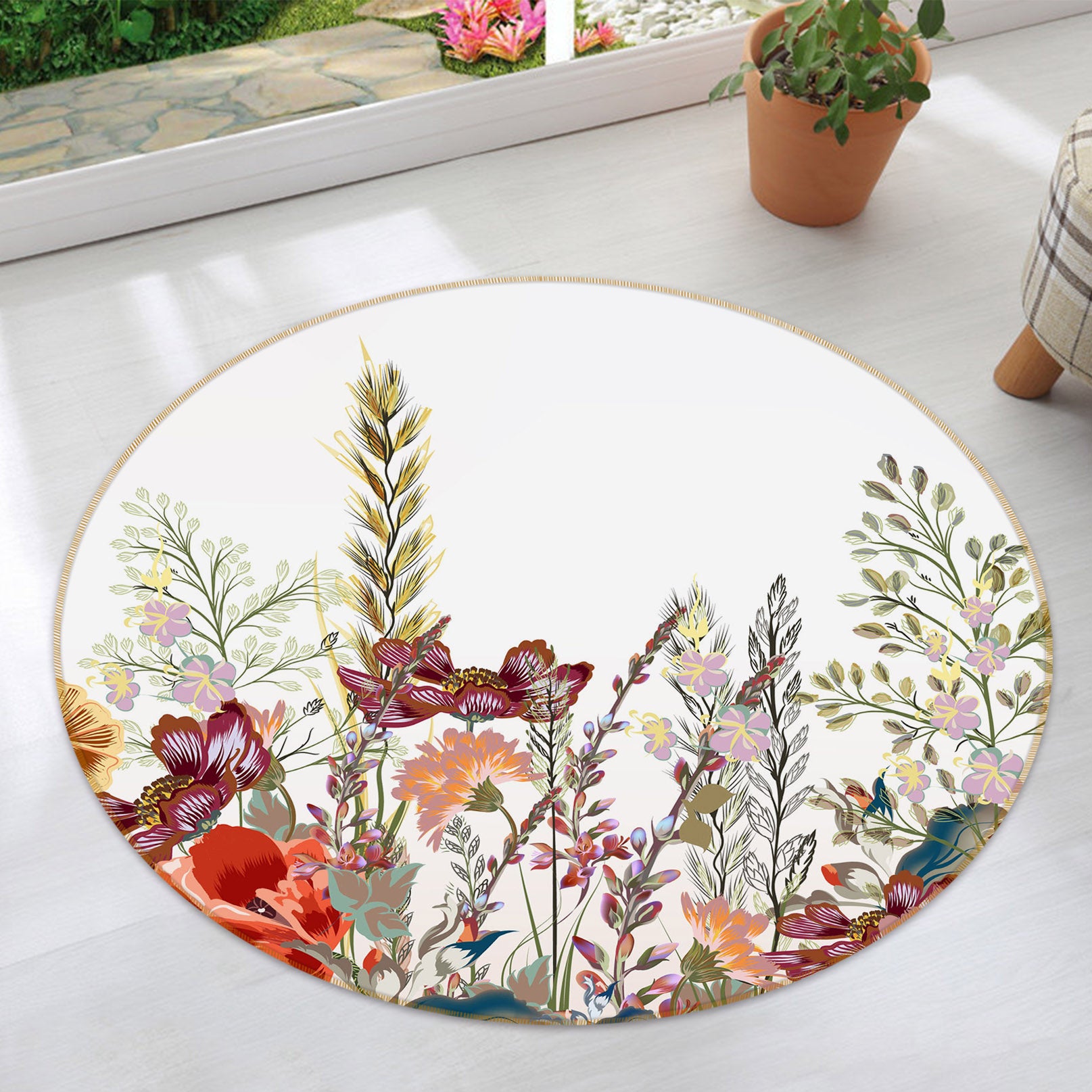 3D Flower Bush 29023 Round Non Slip Rug Mat