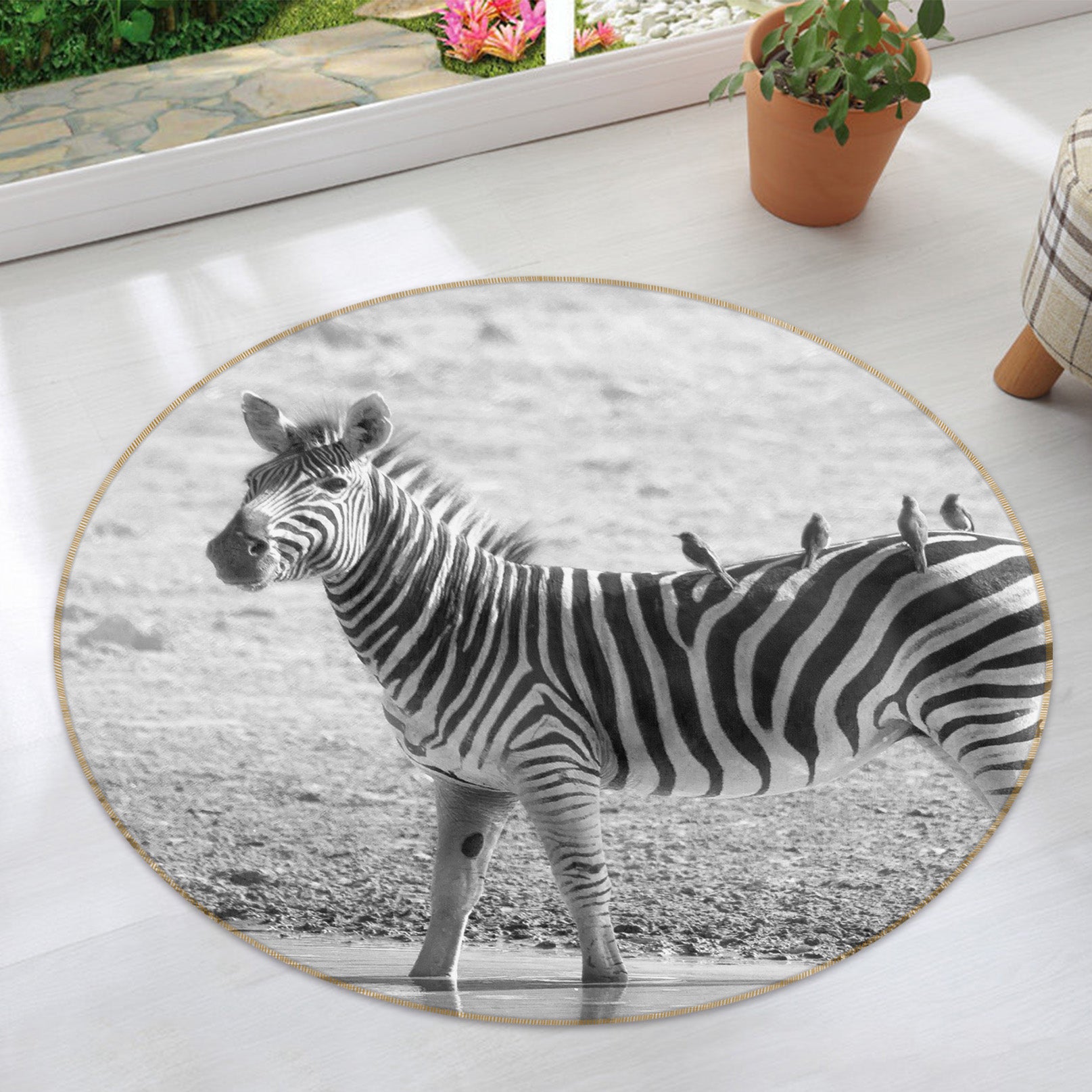 3D Zebra 37247 Animal Round Non Slip Rug Mat