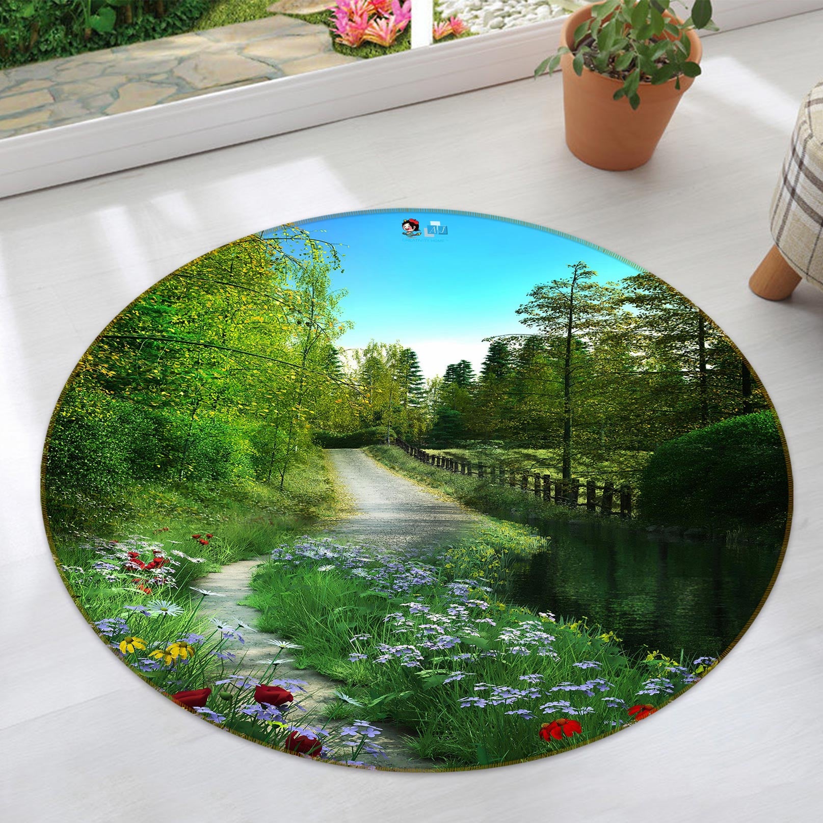 3D Flower Path Trees 80275 Round Non Slip Rug Mat