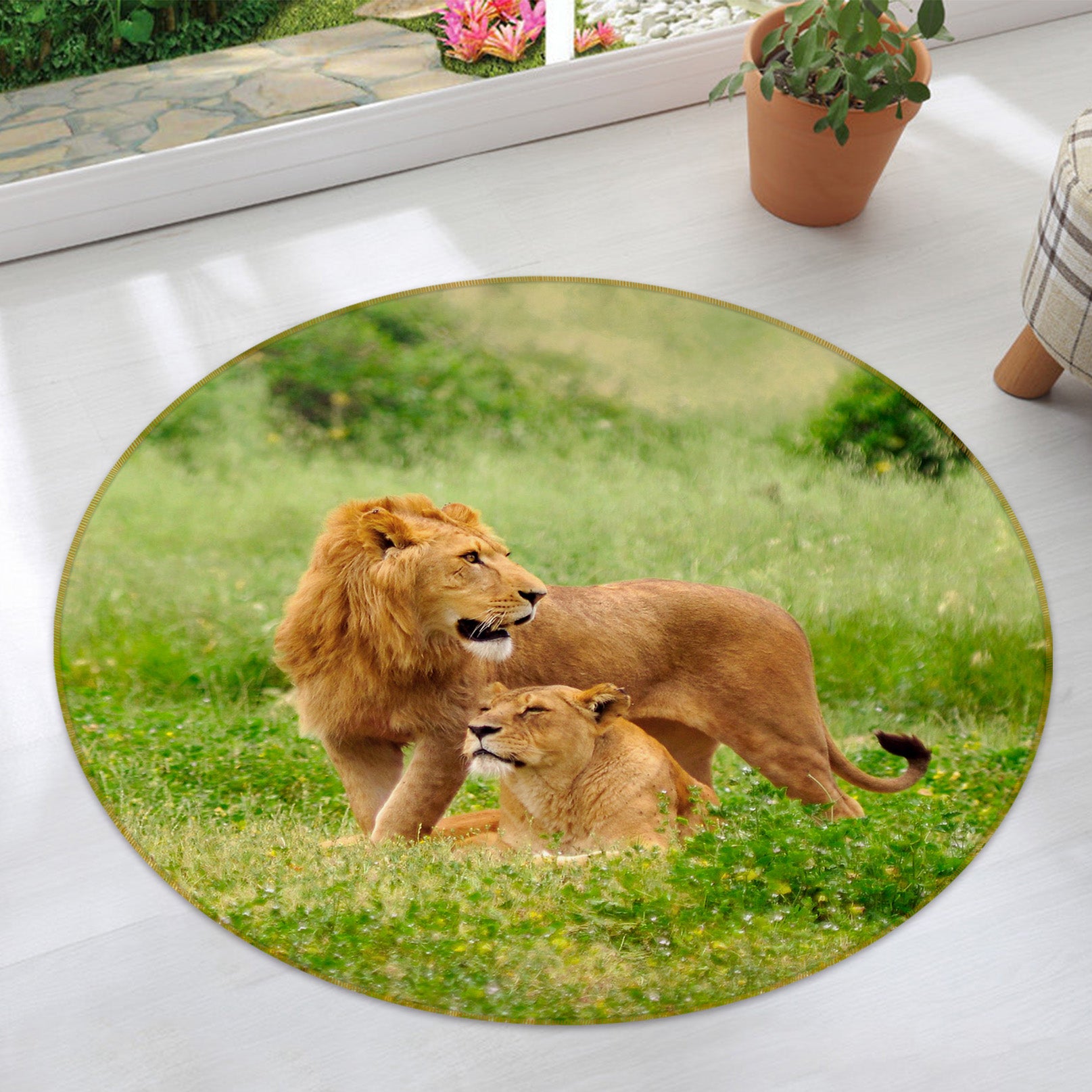 3D Lion 37241 Animal Round Non Slip Rug Mat