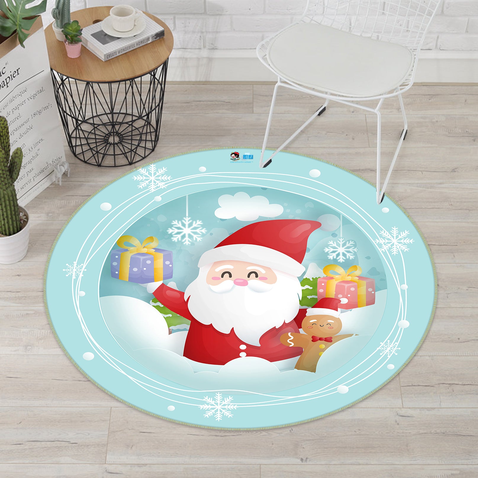 3D Santa Claus 74241 Round Non Slip Rug Mat