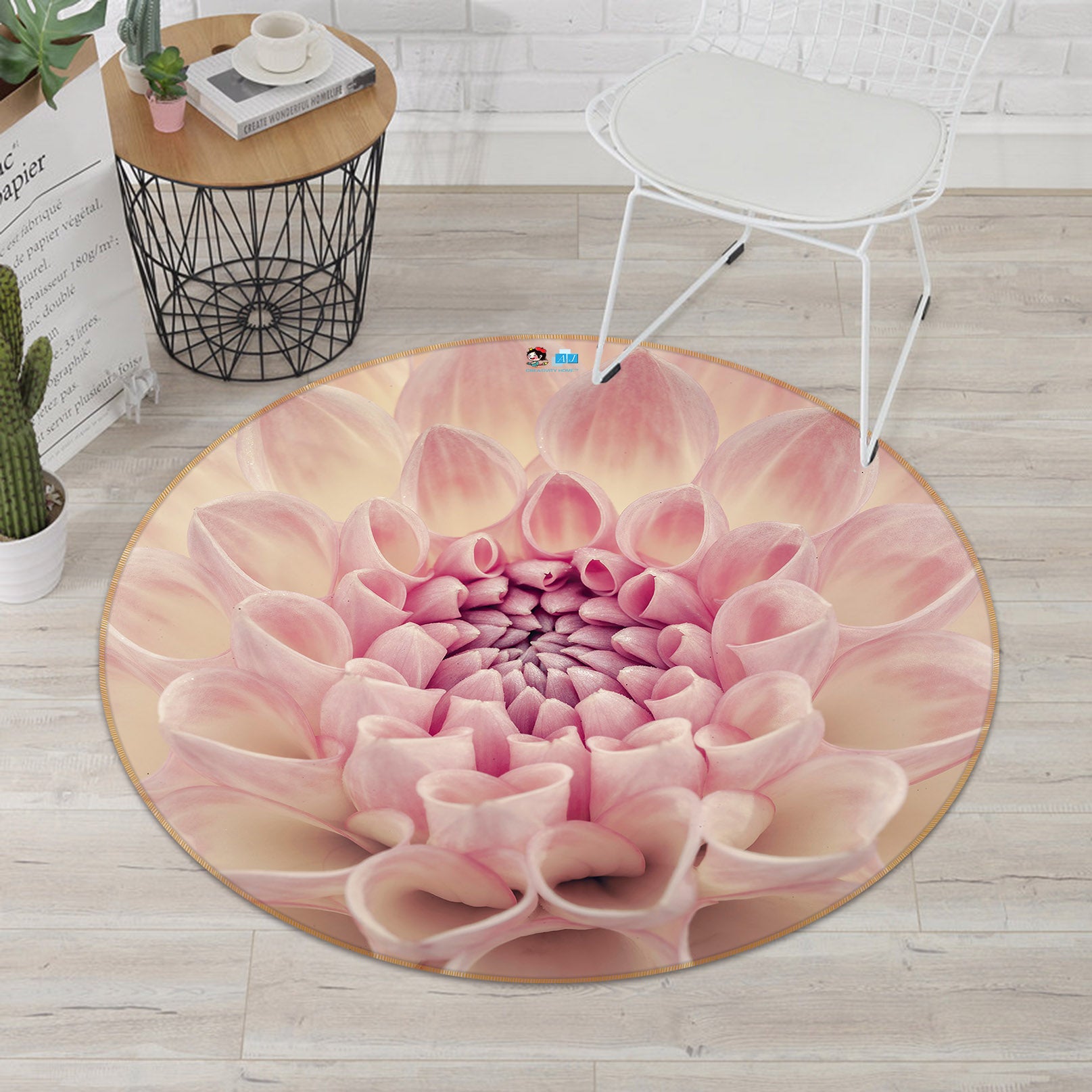 3D Pink Flower Bud 7331 Assaf Frank Rug Round Non Slip Rug Mat