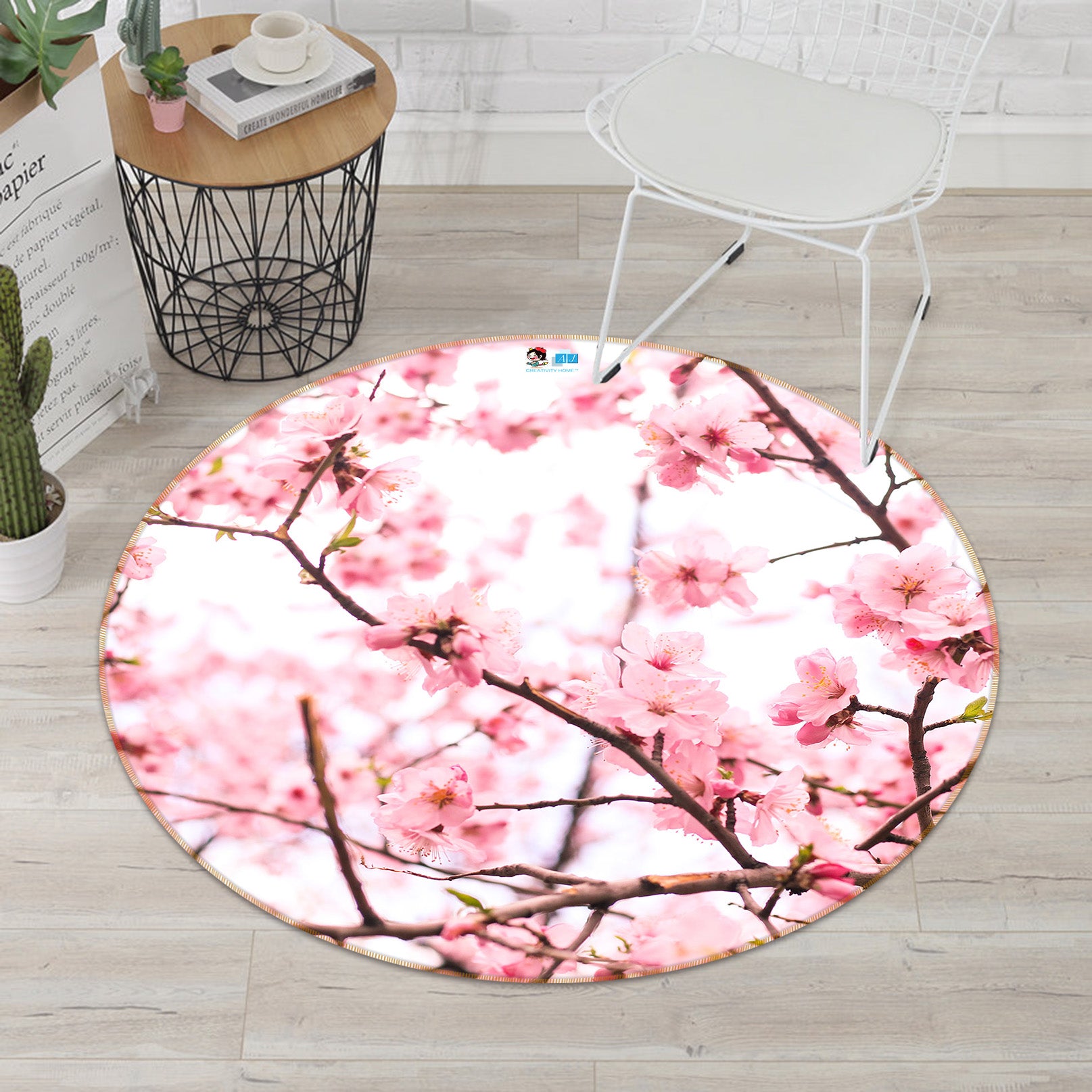 3D Cherry Blossom Branch 81071 Round Non Slip Rug Mat