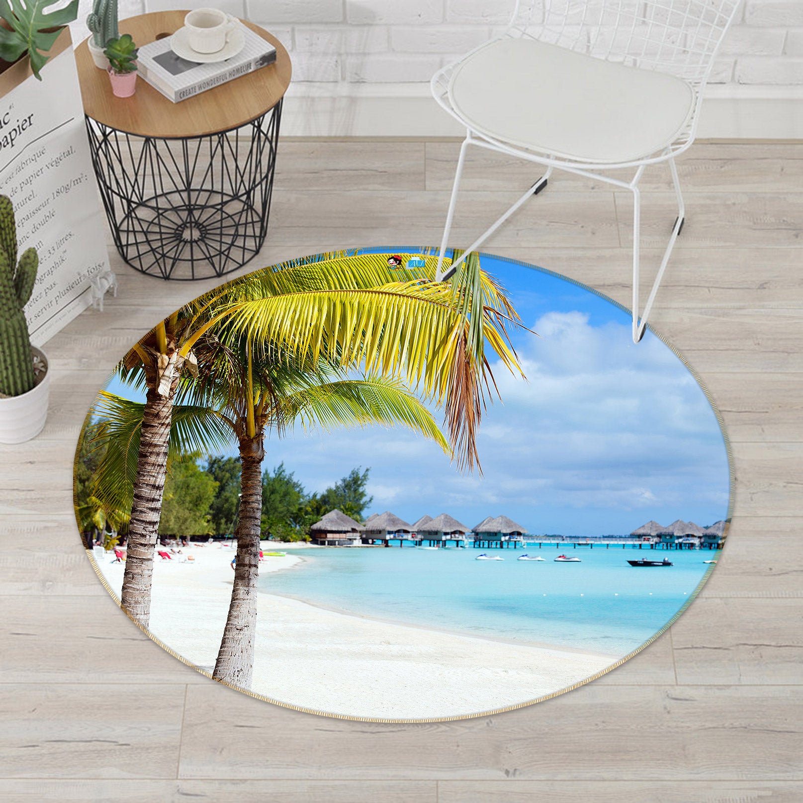 3D Coconut Beach 72161 Round Non Slip Rug Mat
