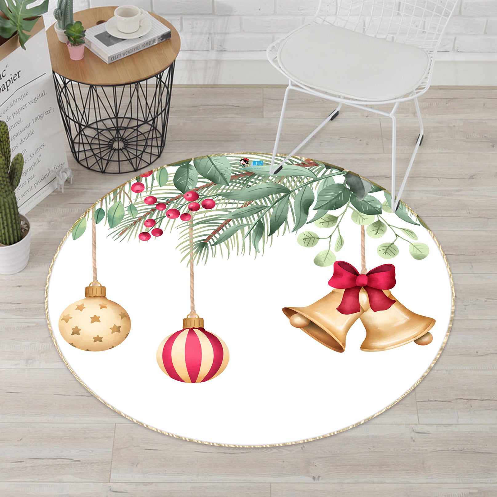 3D Golden Ball Bell 81052 Round Non Slip Rug Mat