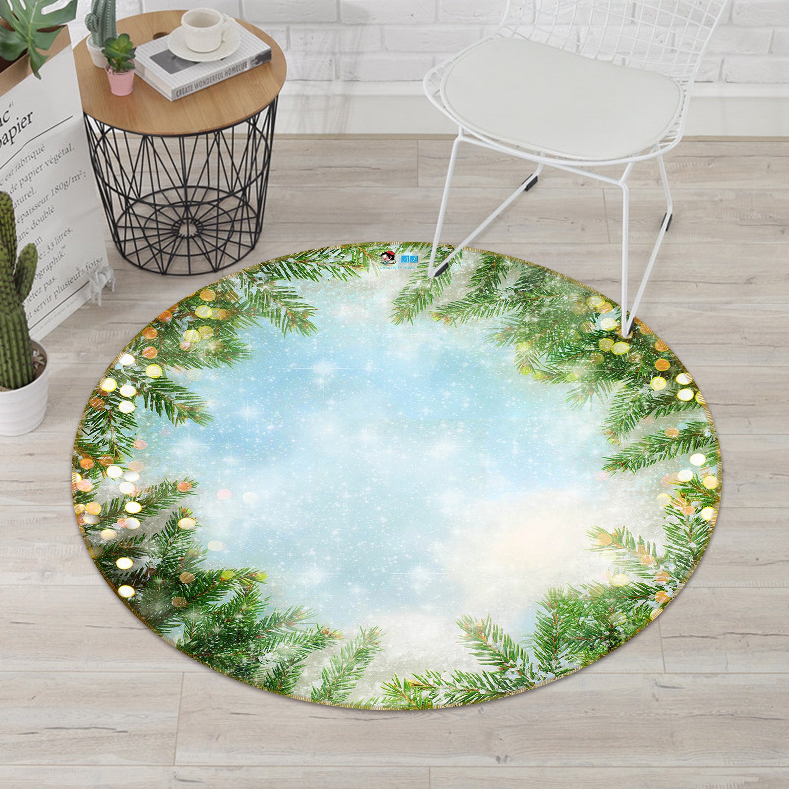 3D Branch Circle 54133 Christmas Round Non Slip Rug Mat Xmas