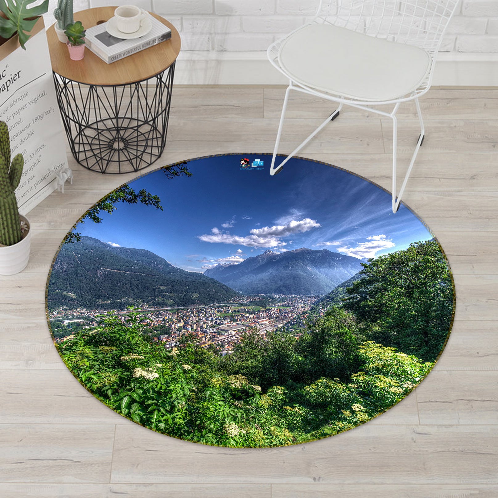 3D Mountains Forest 80284 Round Non Slip Rug Mat
