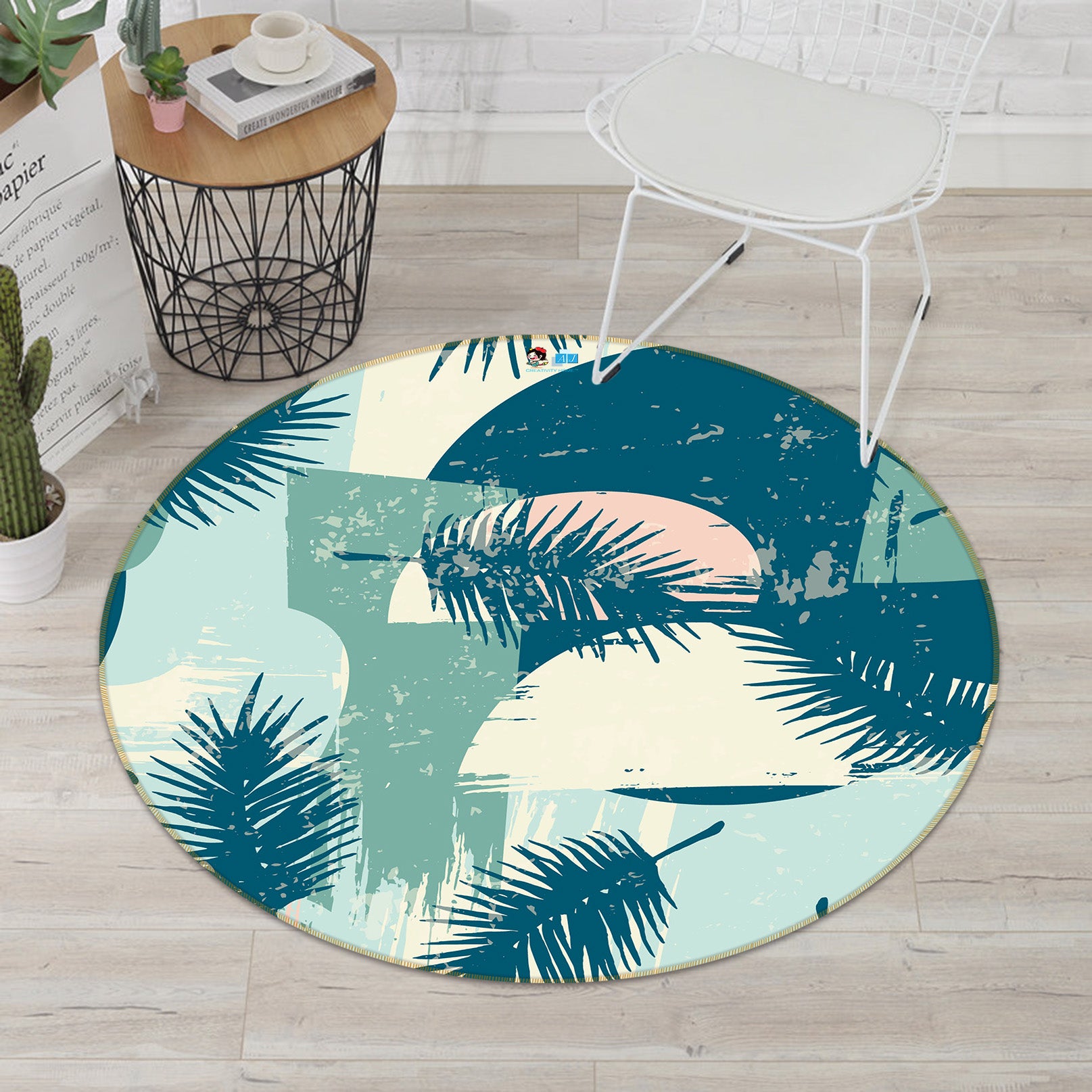 3D Leaf Pattern 64171 Round Non Slip Rug Mat