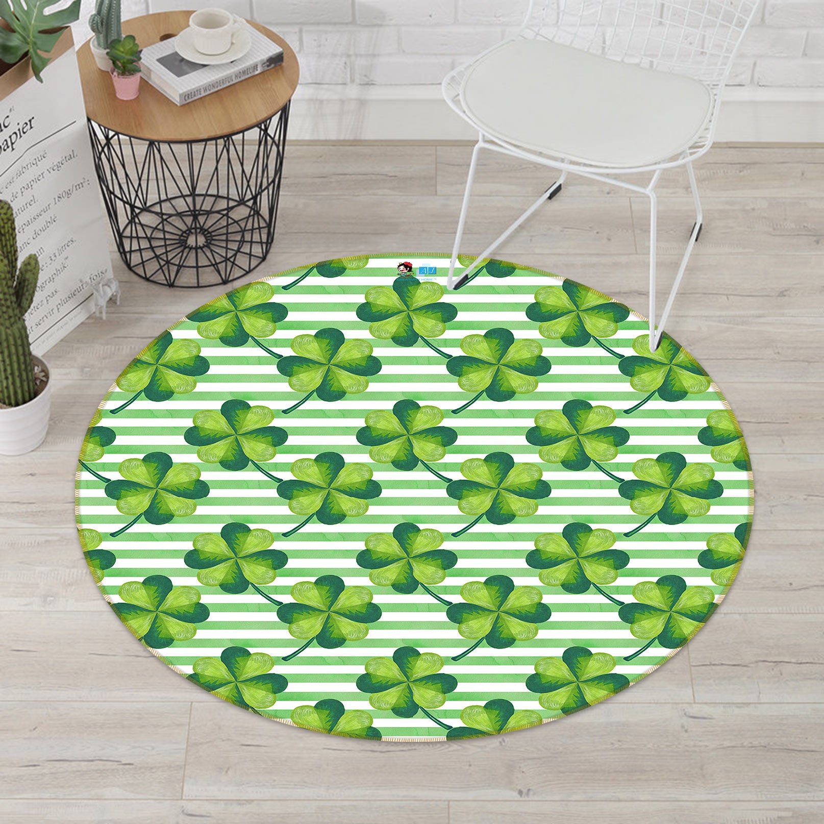 3D Four-Leaf Clover Pattern 80295 Round Non Slip Rug Mat