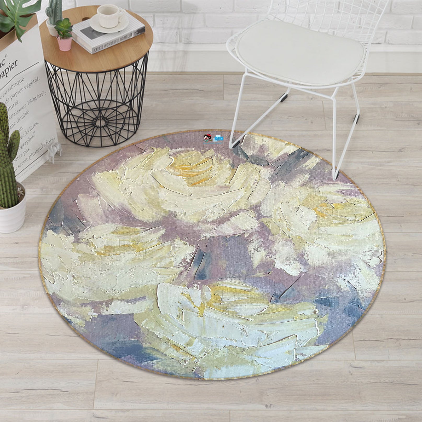 3D Painted Peony 3892 Skromova Marina Rug Round Non Slip Rug Mat