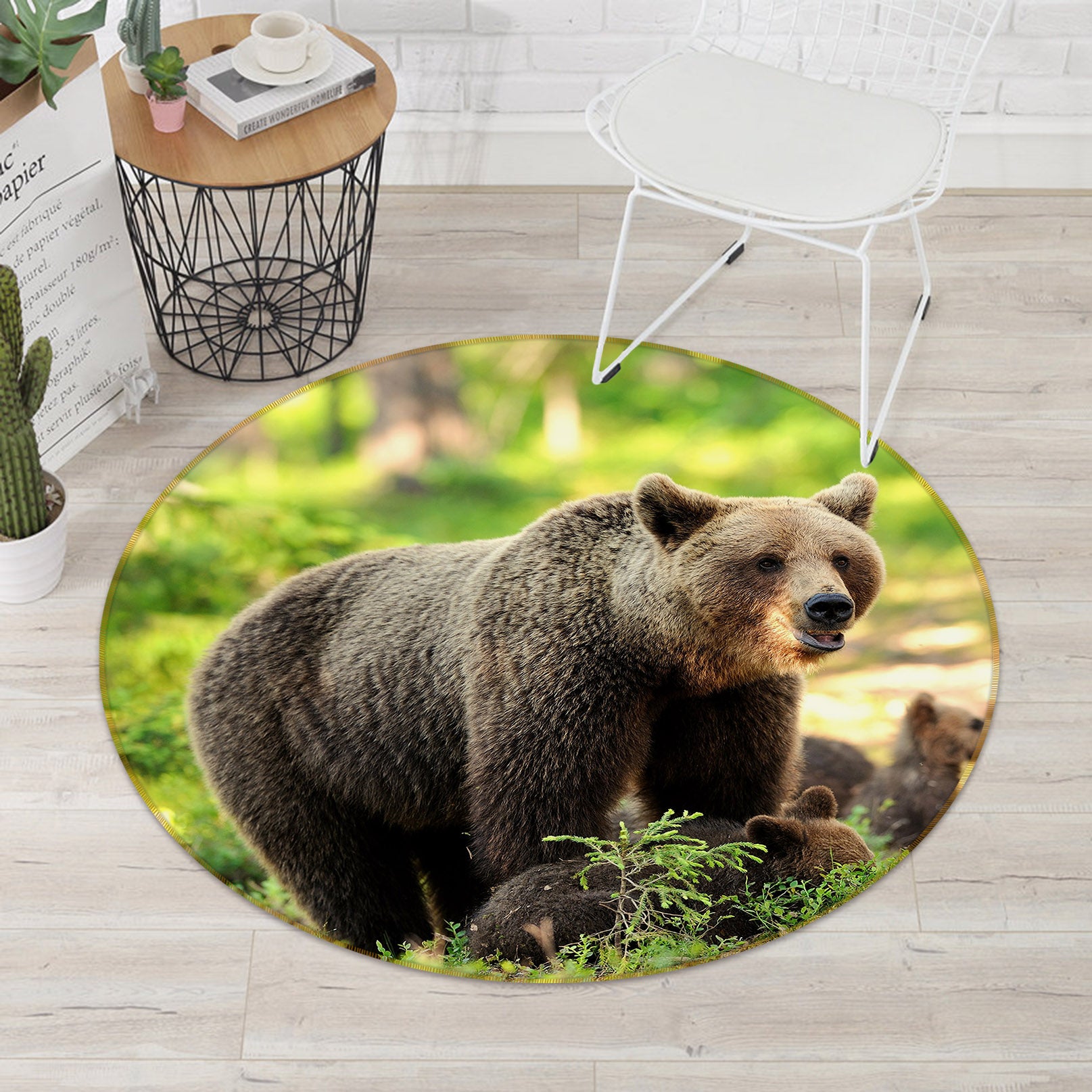 3D Brown Bear 37216 Animal Round Non Slip Rug Mat