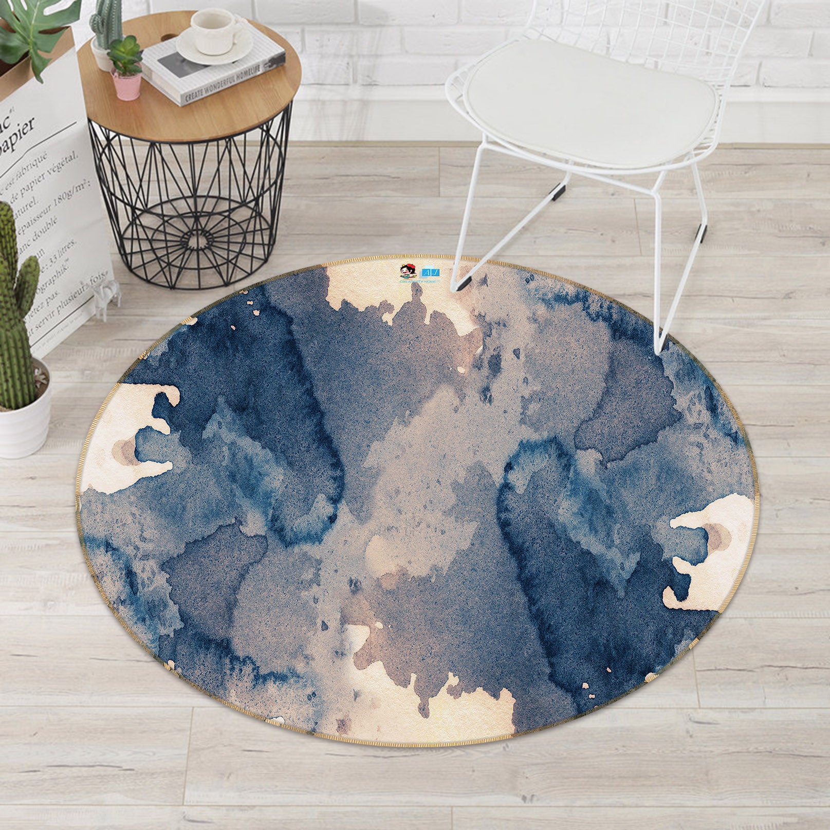 3D Ink Pattern 73018 Round Non Slip Rug Mat