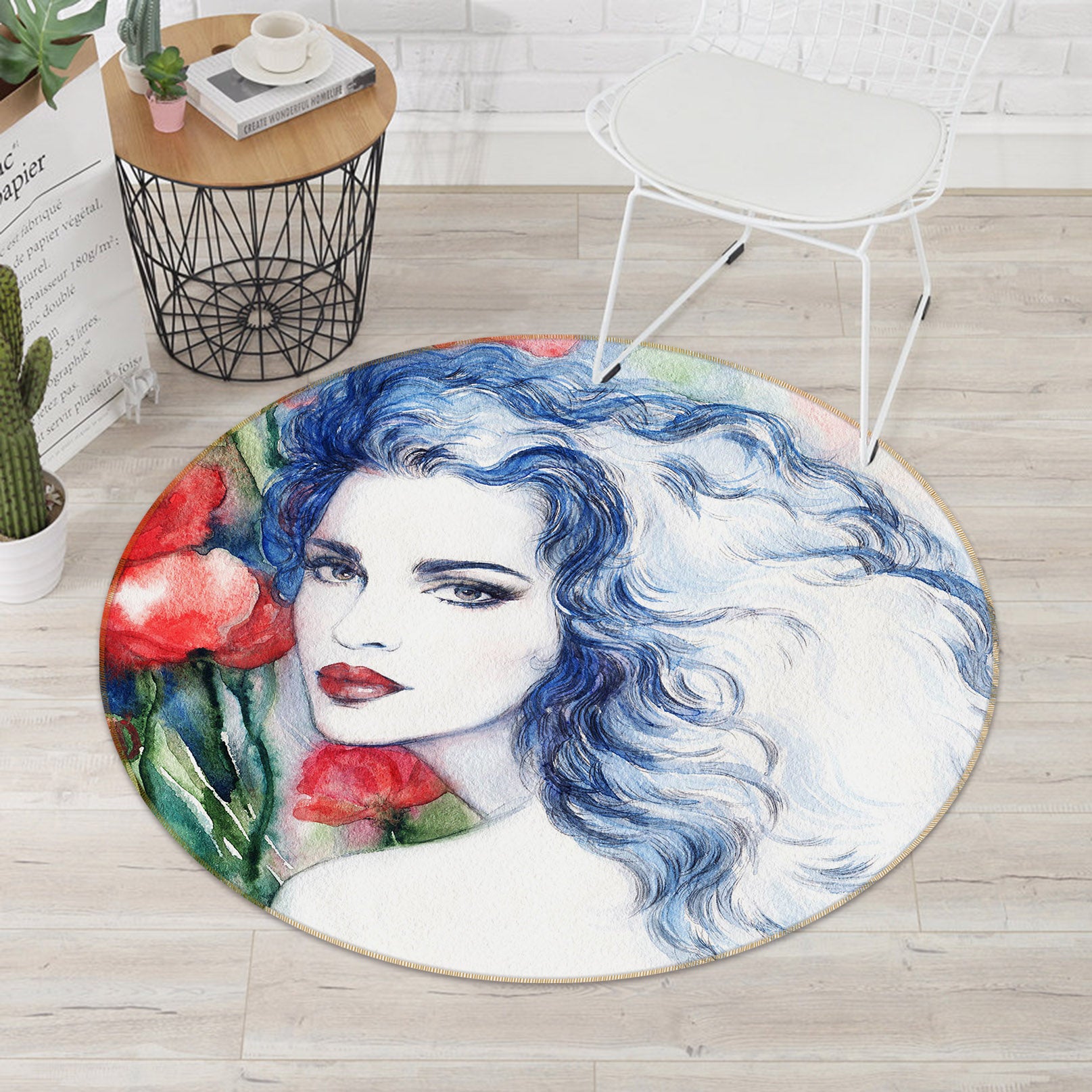 3D Beautiful Female 37023 Round Non Slip Rug Mat