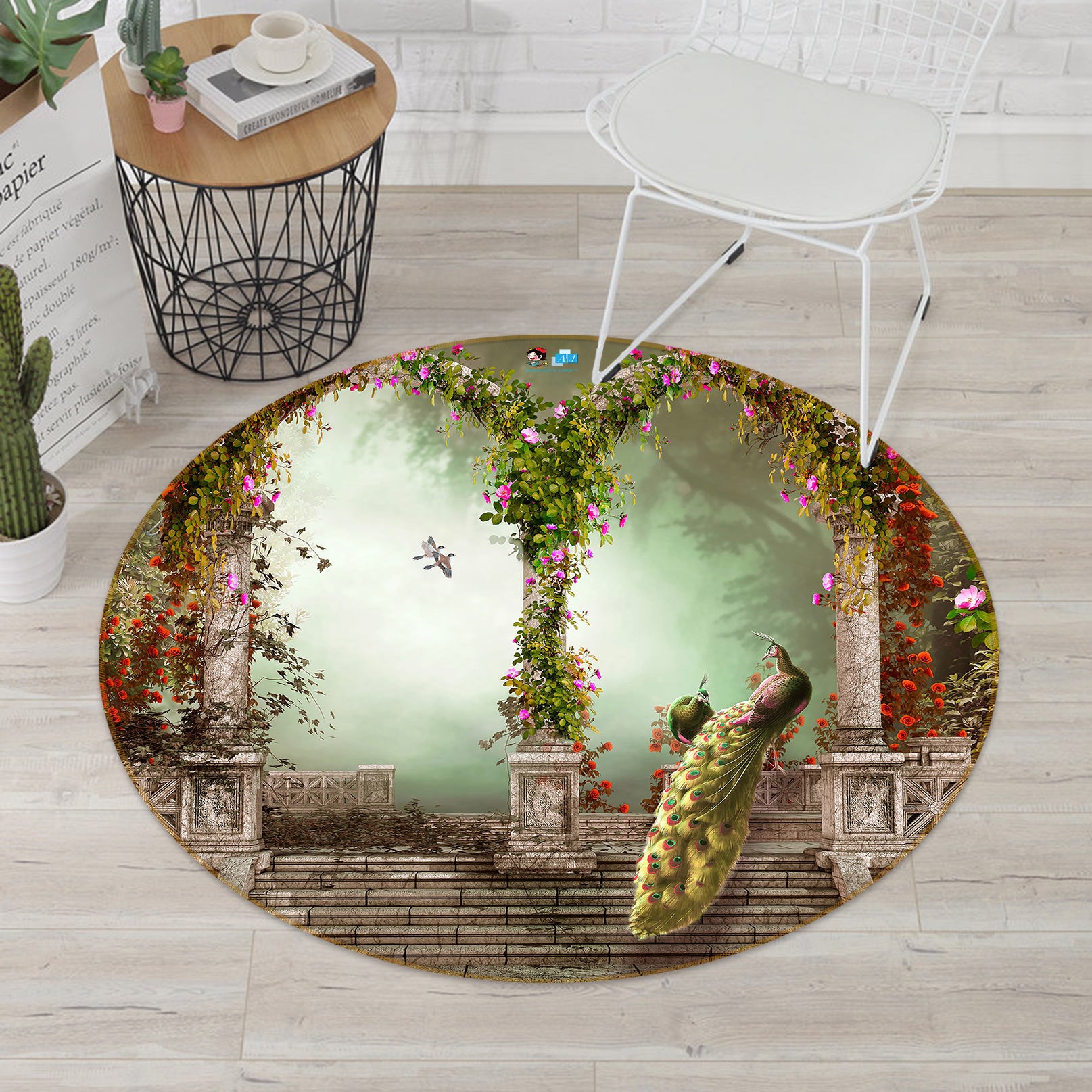 3D Arch Flower Vine 80258 Round Non Slip Rug Mat