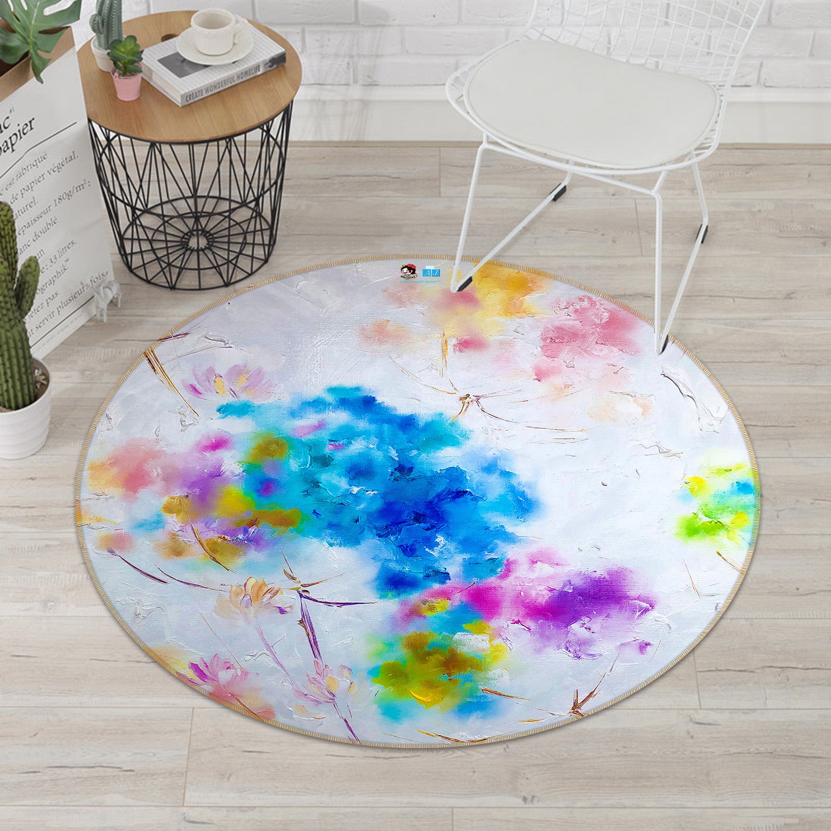 3D Watercolor Flowers 900 Skromova Marina Rug Round Non Slip Rug Mat