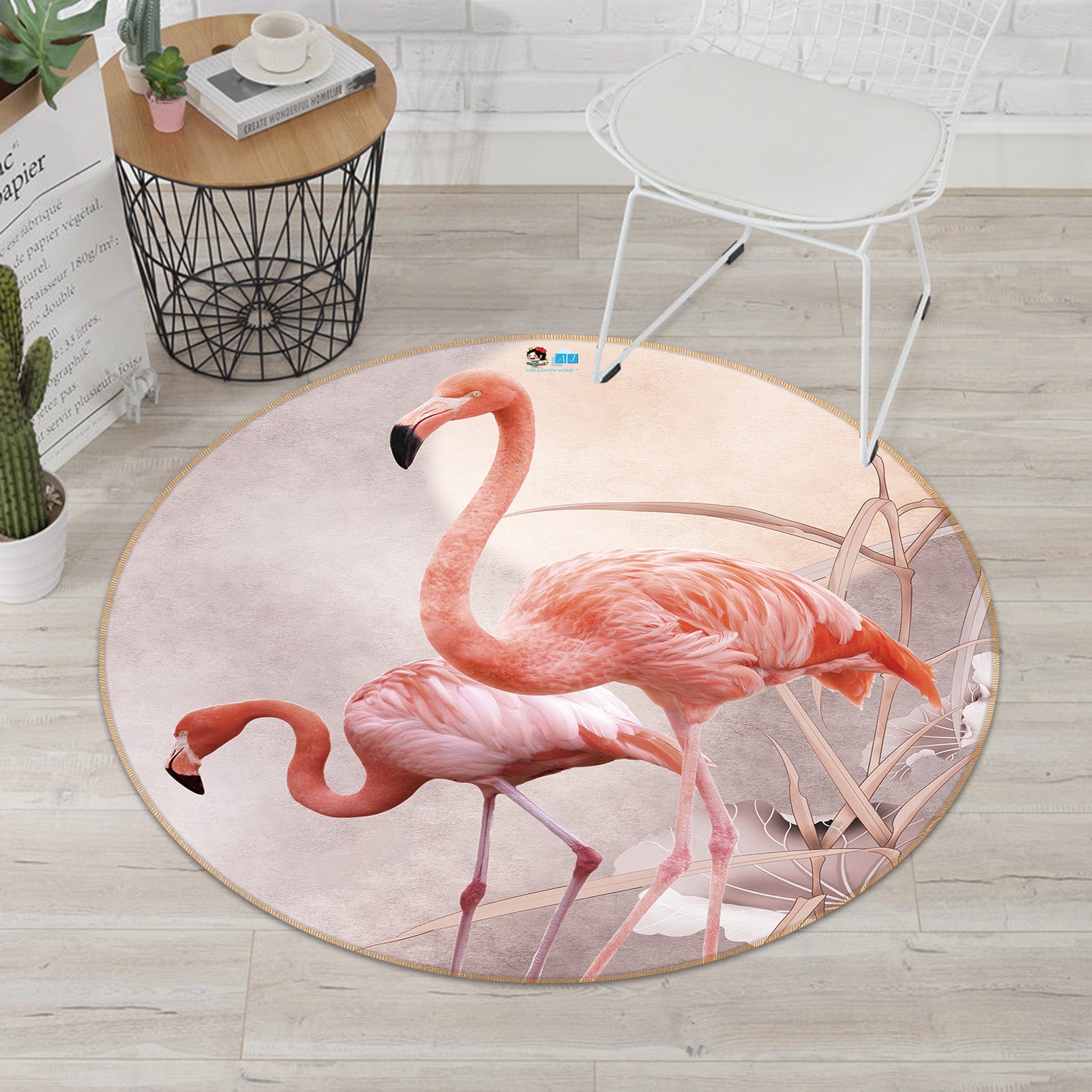 3D Flamingo 71297 Round Non Slip Rug Mat