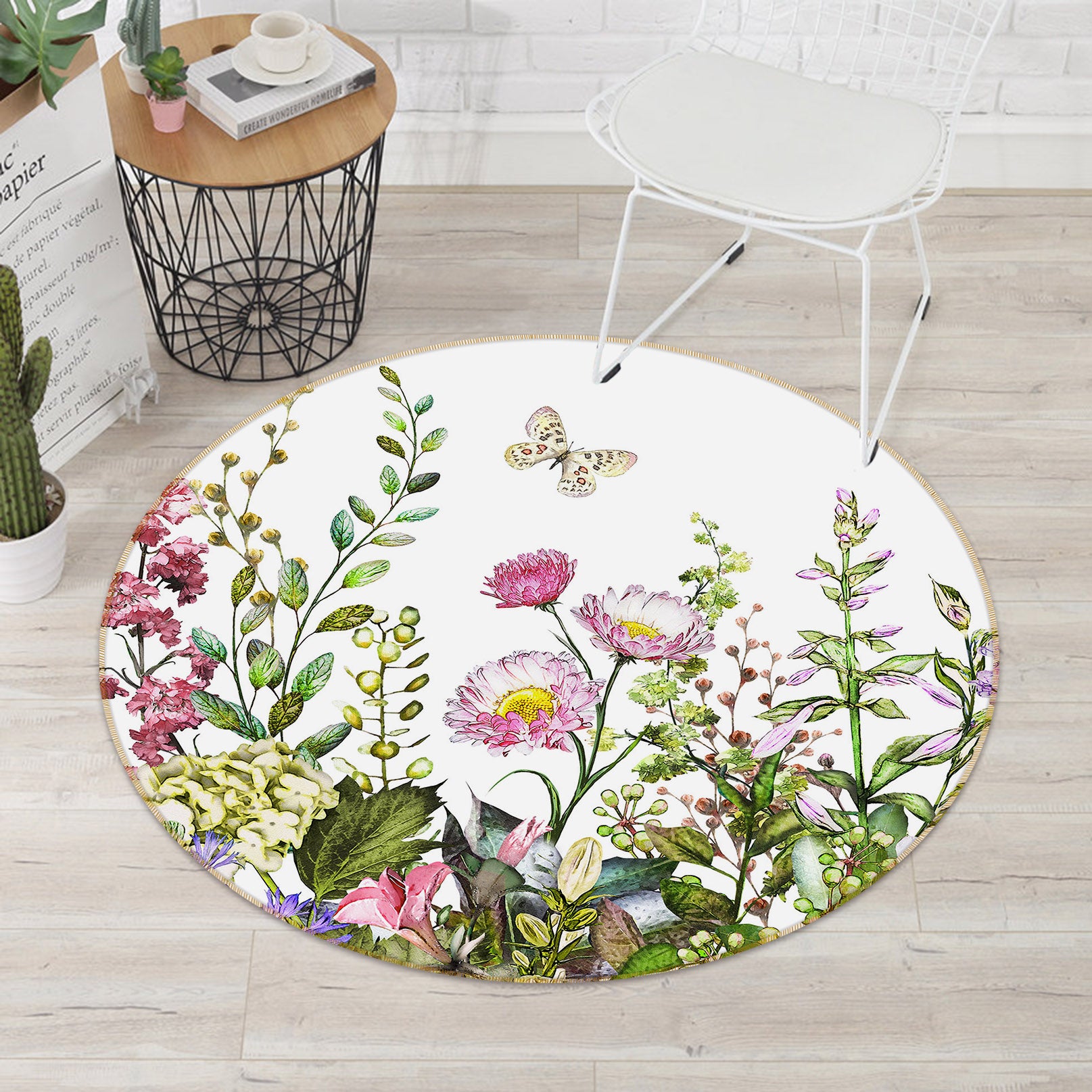 3D Flower Bush 37025 Round Non Slip Rug Mat