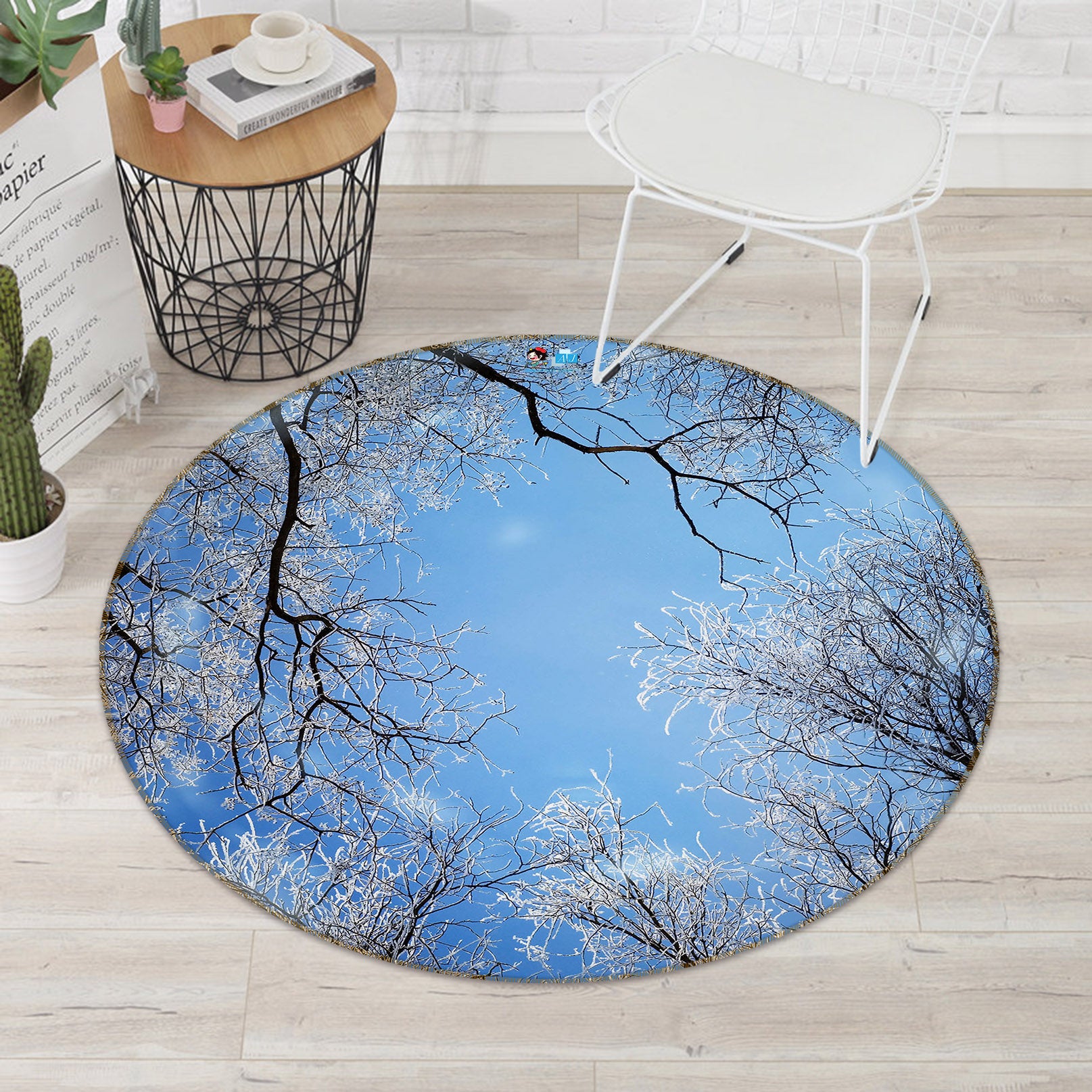 3D Snow Branches 74005 Round Non Slip Rug Mat