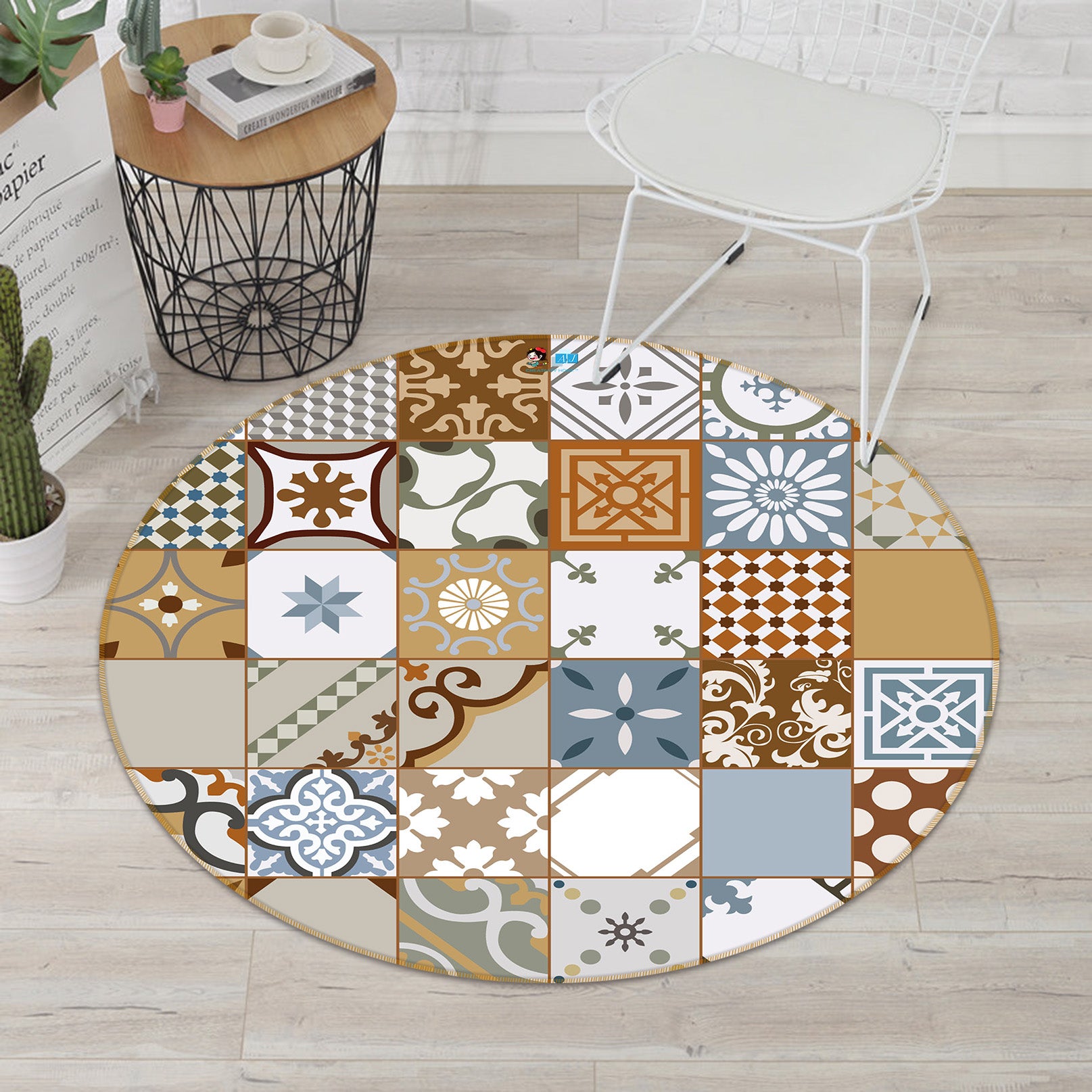 3D Pattern Bricks 64143 Round Non Slip Rug Mat