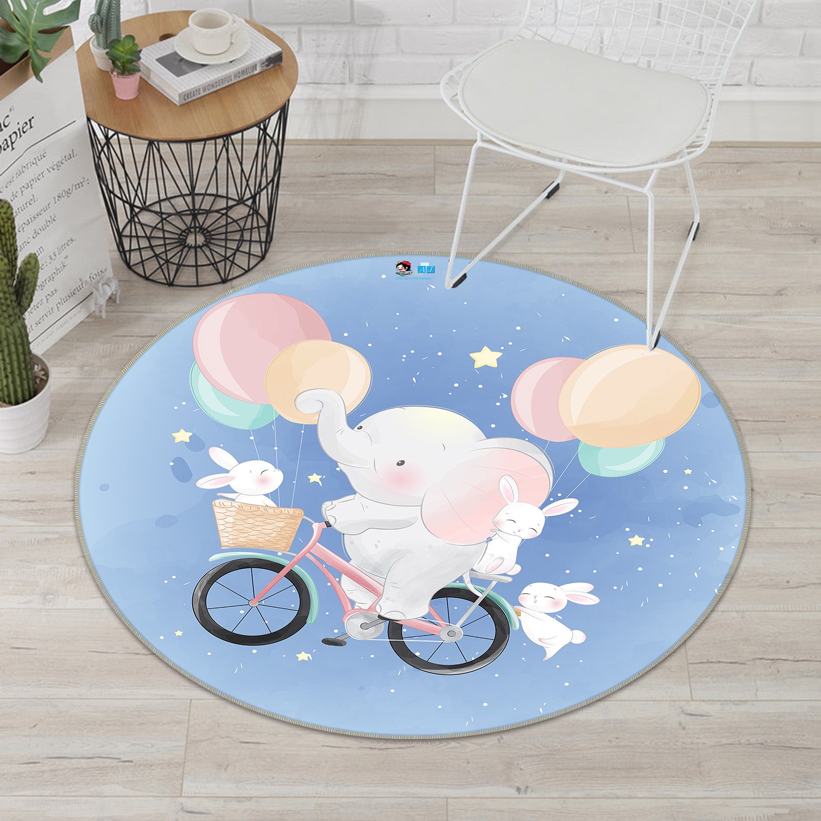 3D Bicycle Balloon Elephant 75023 Round Non Slip Rug Mat