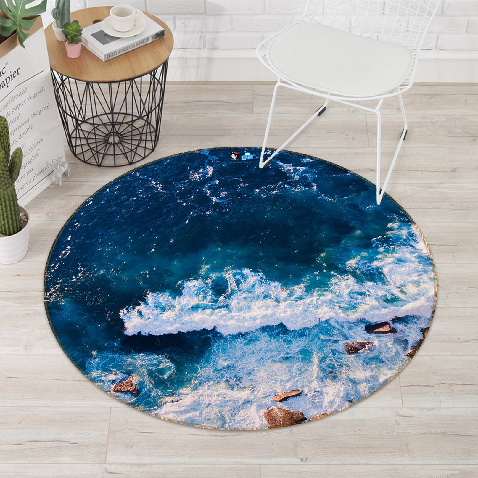 3D Waves 69089 Round Non Slip Rug Mat