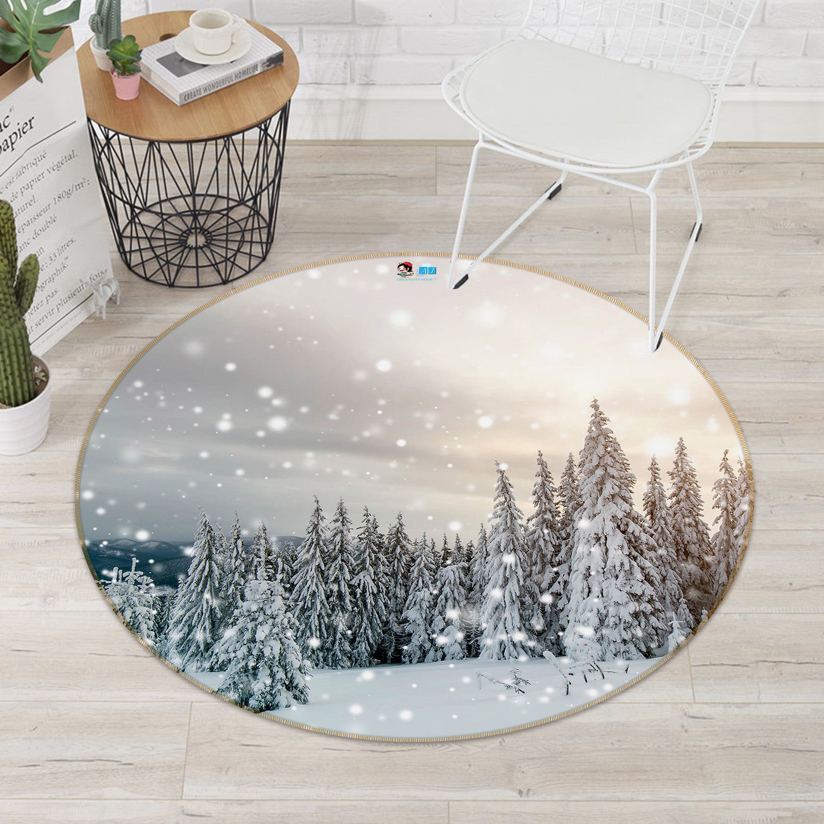 3D Snowfield 75089 Round Non Slip Rug Mat