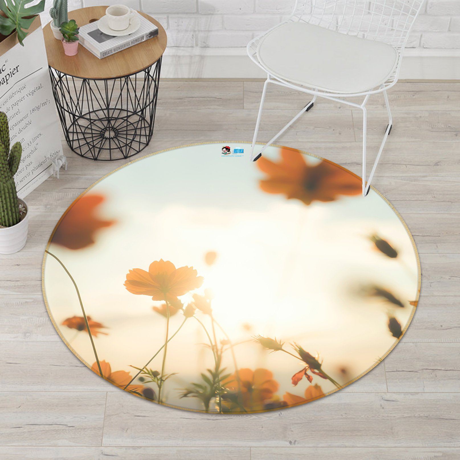 3D Sunny Safflower 116 Round Non Slip Rug Mat Mat AJ Creativity Home