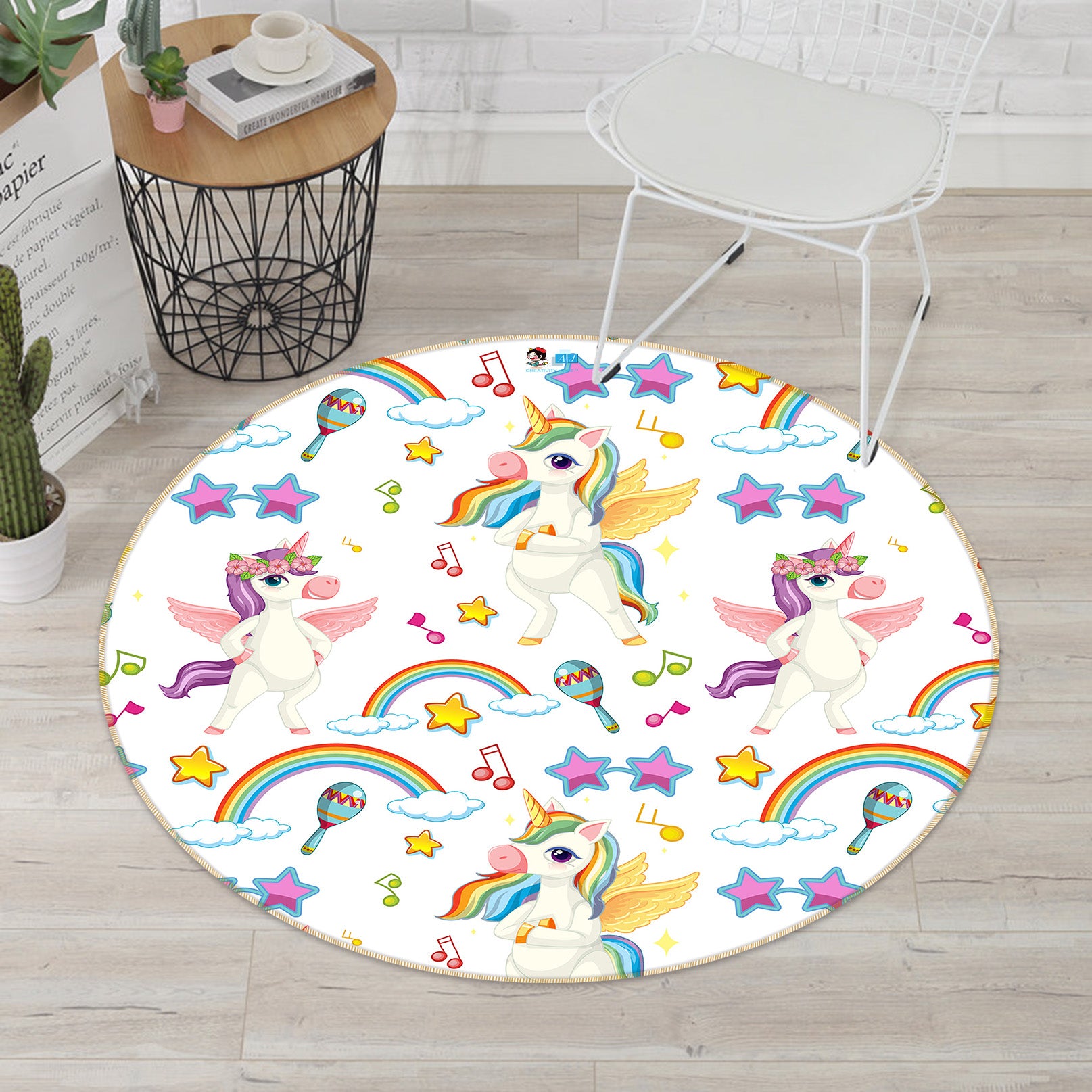 3D Rainbow Unicorn 81029 Round Non Slip Rug Mat