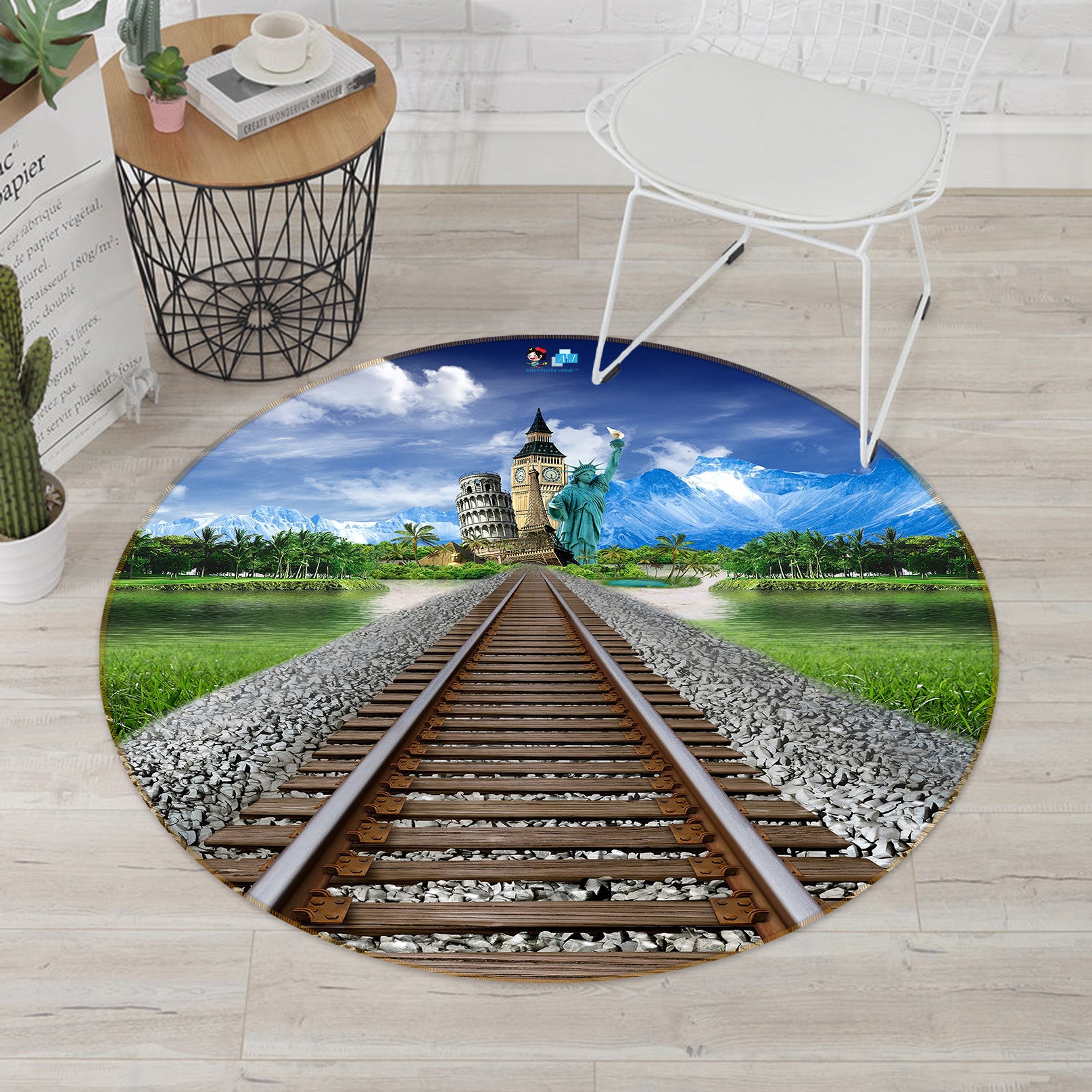 3D Railway Track 72279 Round Non Slip Rug Mat