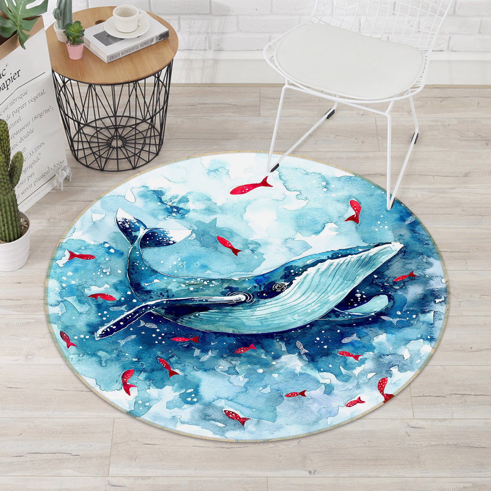 3D Whale 37005 Round Non Slip Rug Mat