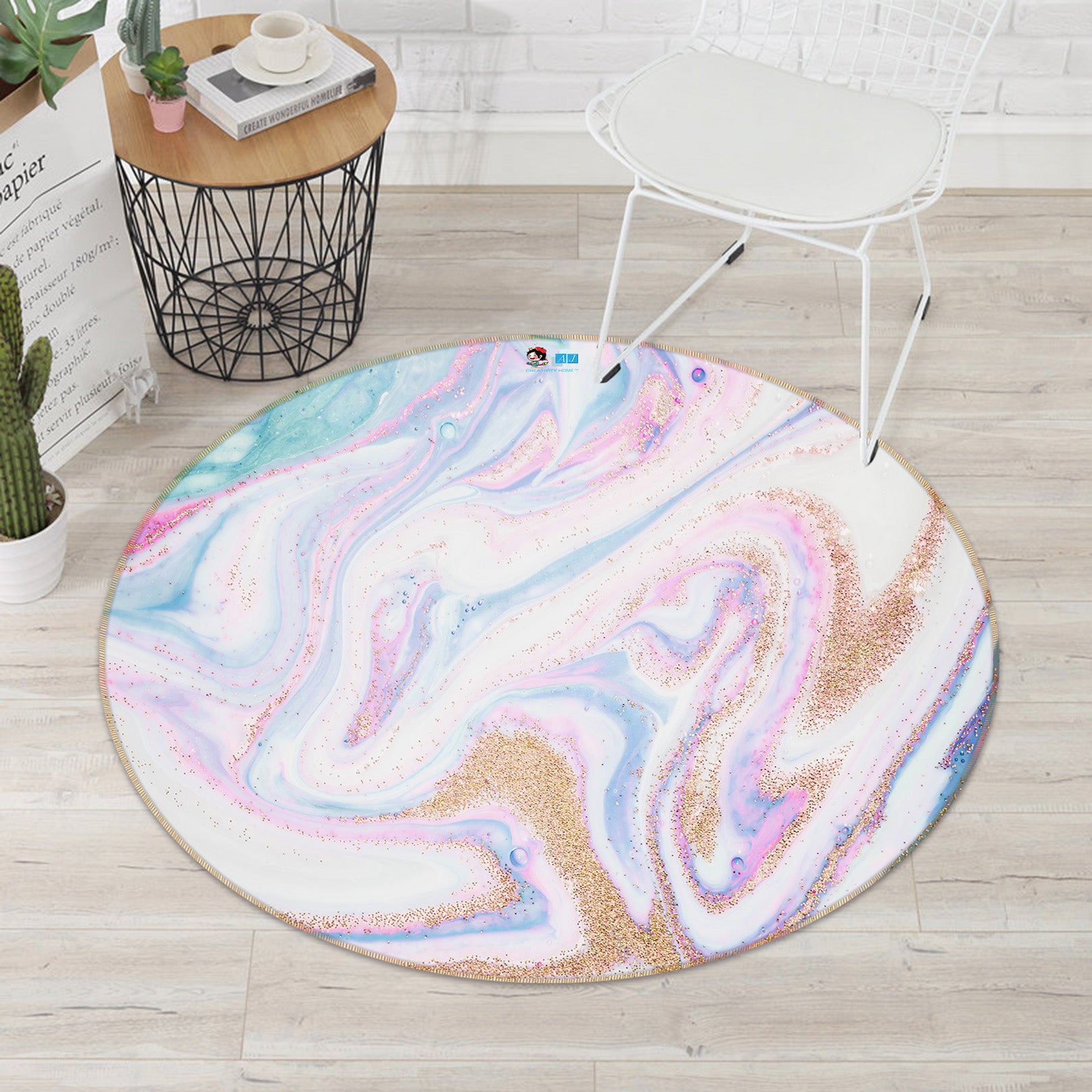 3D Color Marbling 69239 Round Non Slip Rug Mat