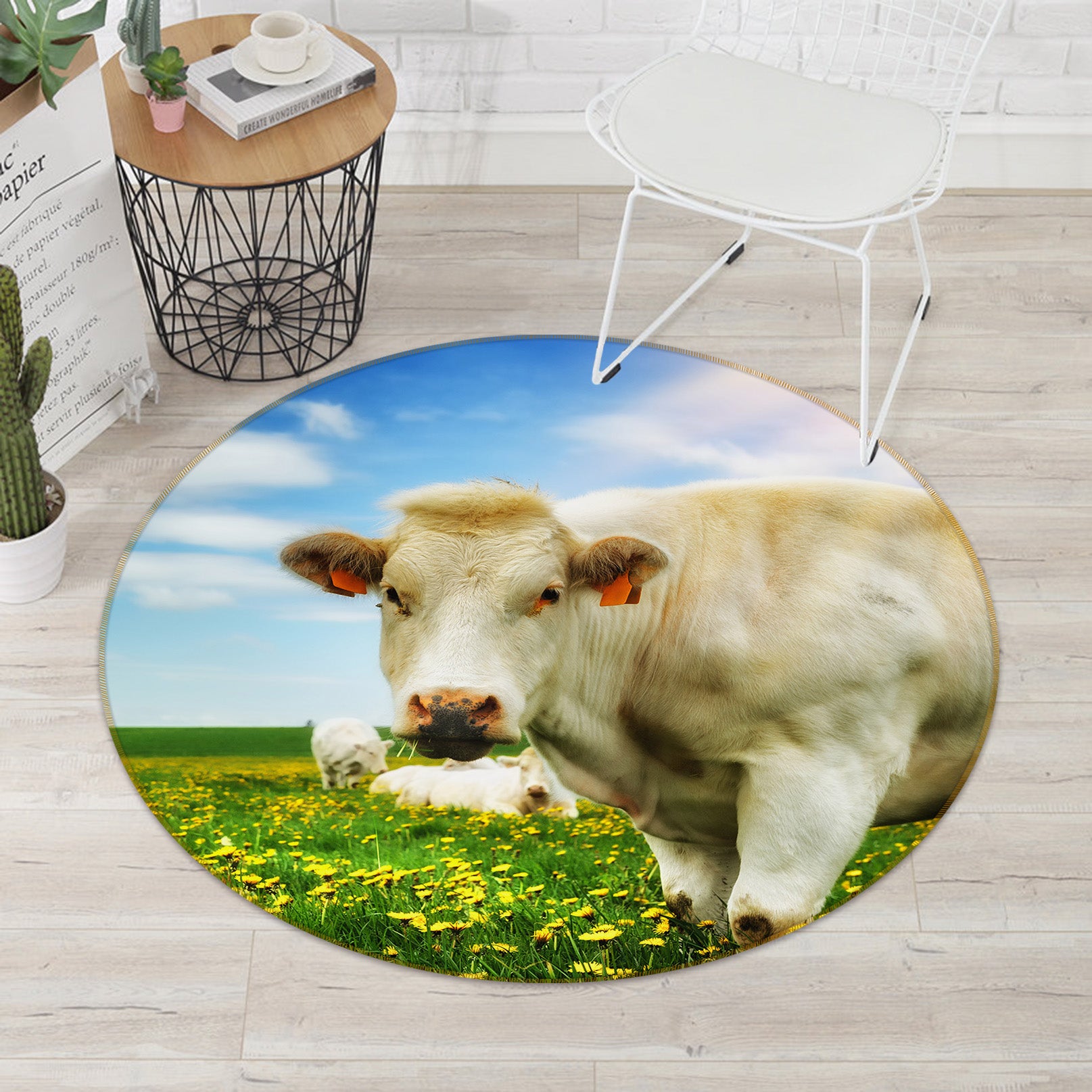3D Cattle 37169 Animal Round Non Slip Rug Mat