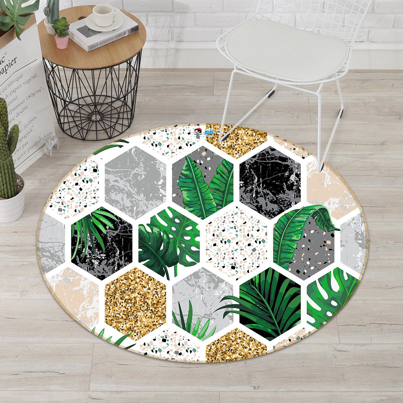 3D Hexagonal Plant Pattern 160 Round Non Slip Rug Mat Mat AJ Creativity Home